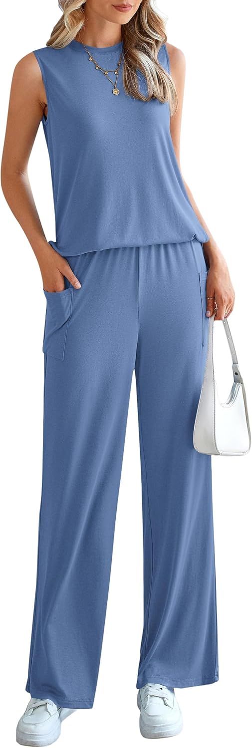 Thumbnail 2 de PRETTYGARDEN 2-Piece Women’s Lounge Set (Tank Top + High-Waisted Wide-Leg Pants) for Summer Travel & Everyday Wear