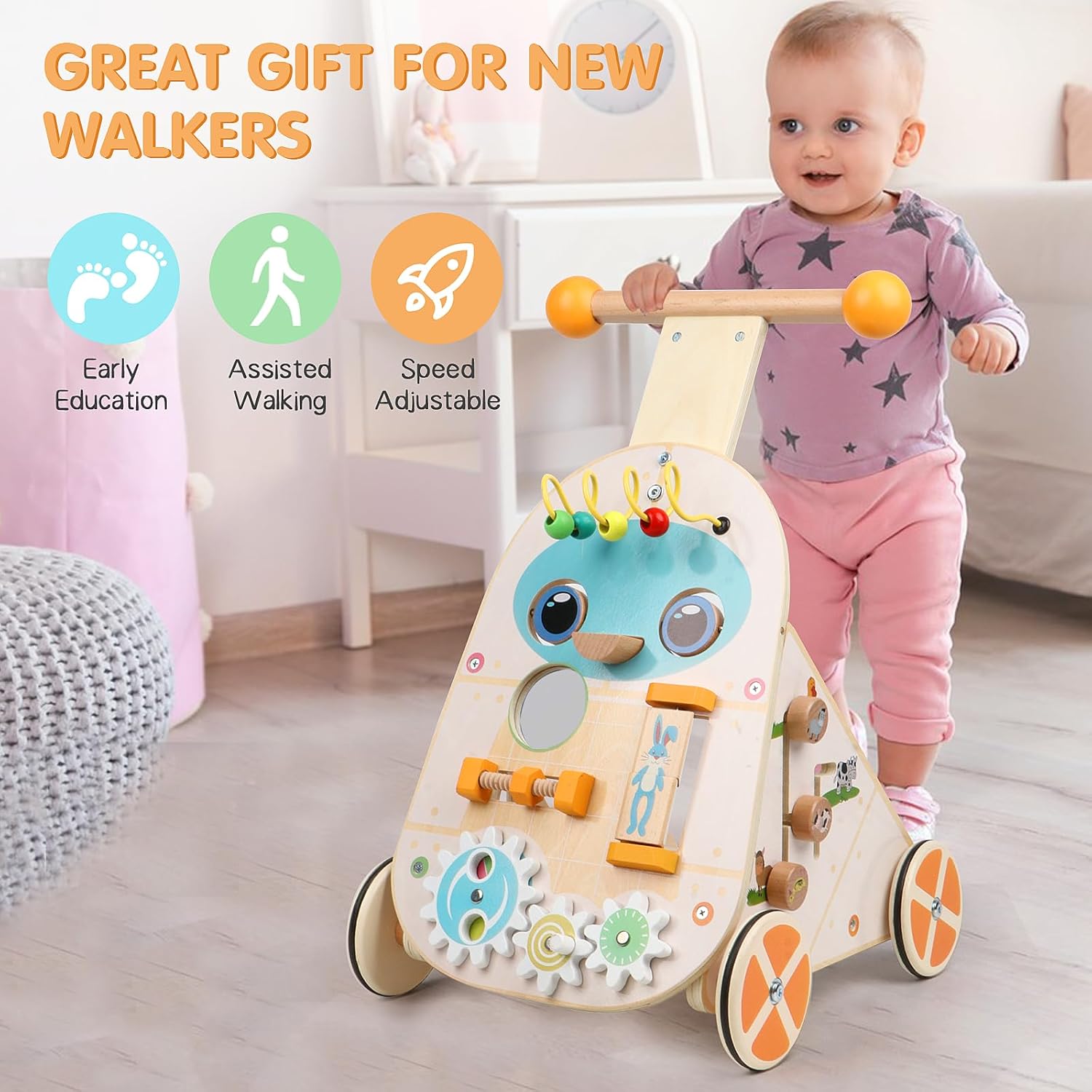 Thumbnail 2 de Jacootoys Wooden Activity Walker with Adjustable Speed & 7 Educational Activities