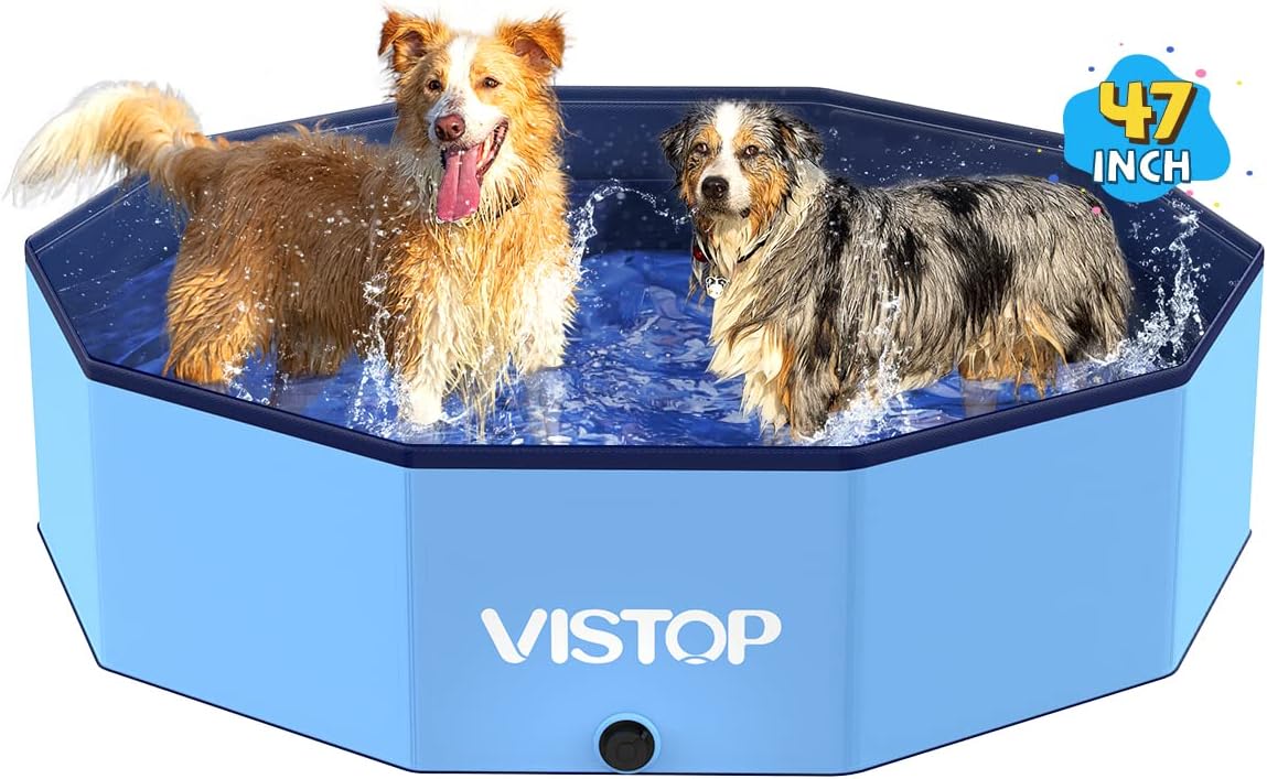 Detalle de VISTOP Large Foldable Dog Pool with Hard Plastic Shell — 47in Premium Portable Splash Basin