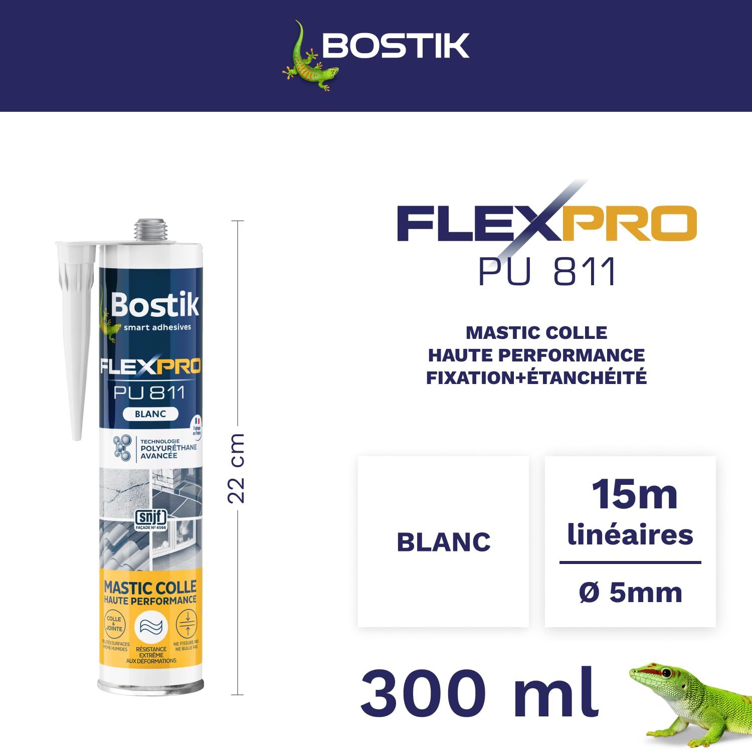Detalle de Bostik Mastic Colle Flexpro PU811 – Colle et Jointe Tous Matériaux, 300 ml, Blanc