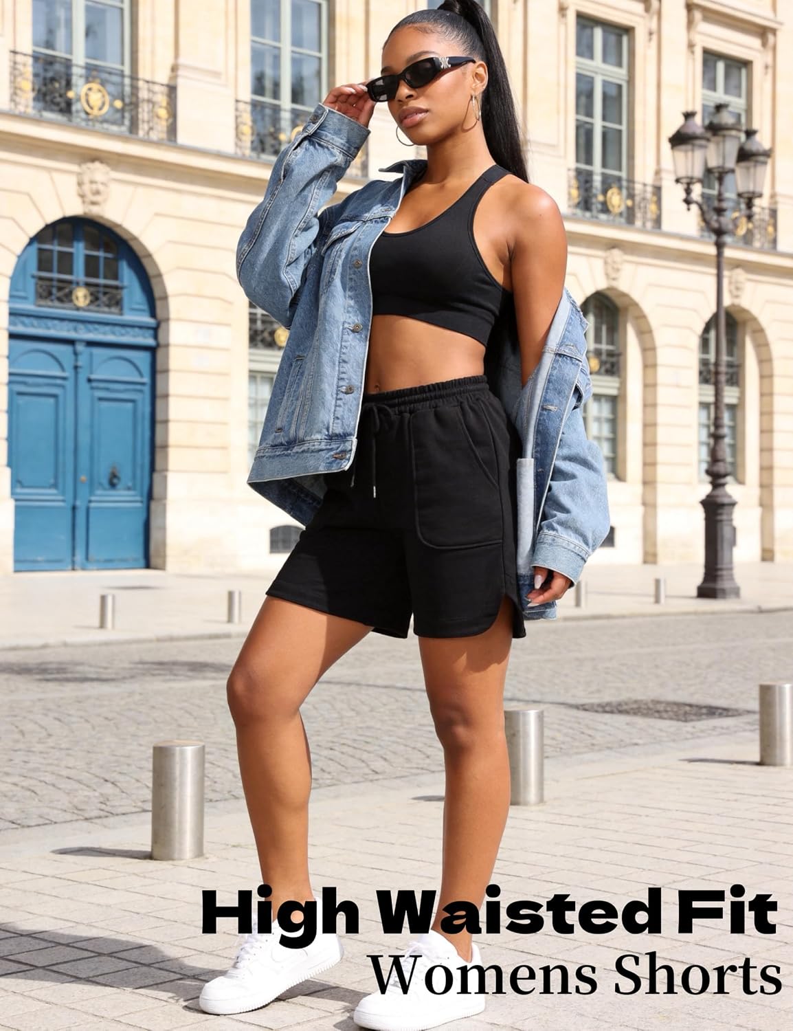 Detalle de Litherday Short Femme Sport Taille Haute avec Poches – Bermuda Été pour Fitness et Running