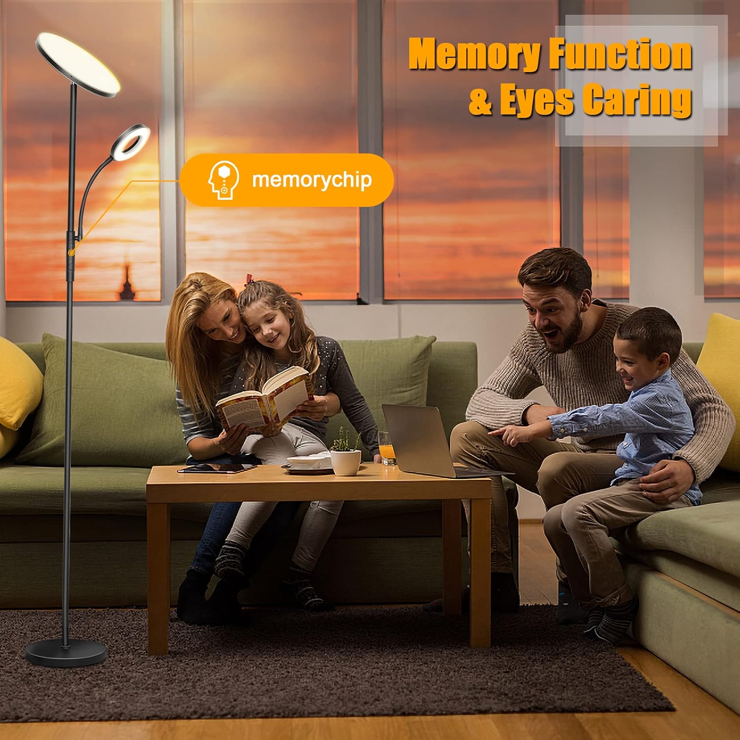 Thumbnail 3 de mukuxin LED-Stehlampe für Wohnzimmer dimmbar (42 W, 3600 lm) mit Leselampe, Fernbedienung & Touch, Schwarz