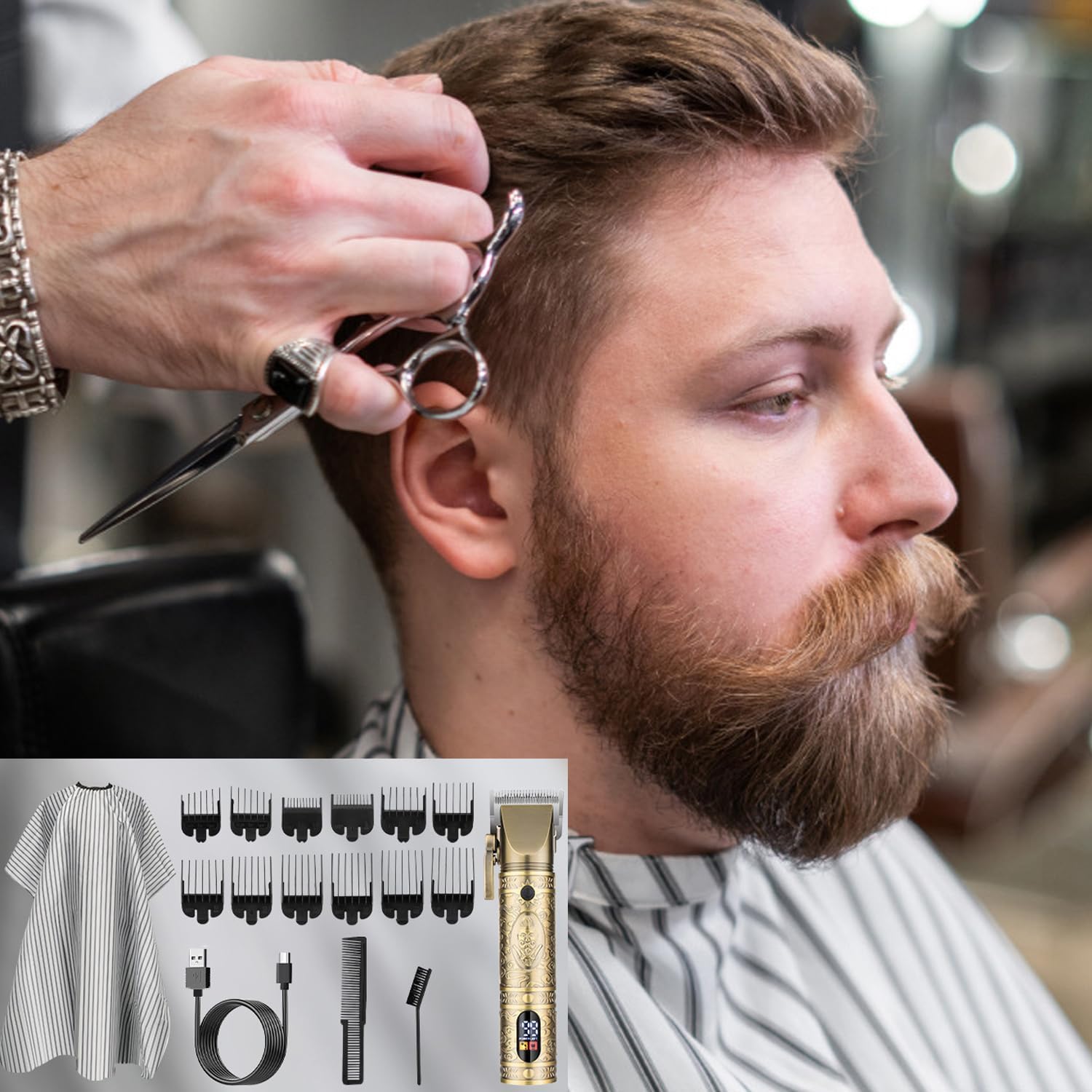 Thumbnail 6 de Roziapro Professional Hair Clippers Cordless Beard Trimmer with Zero Gap T-Blade (Golden)