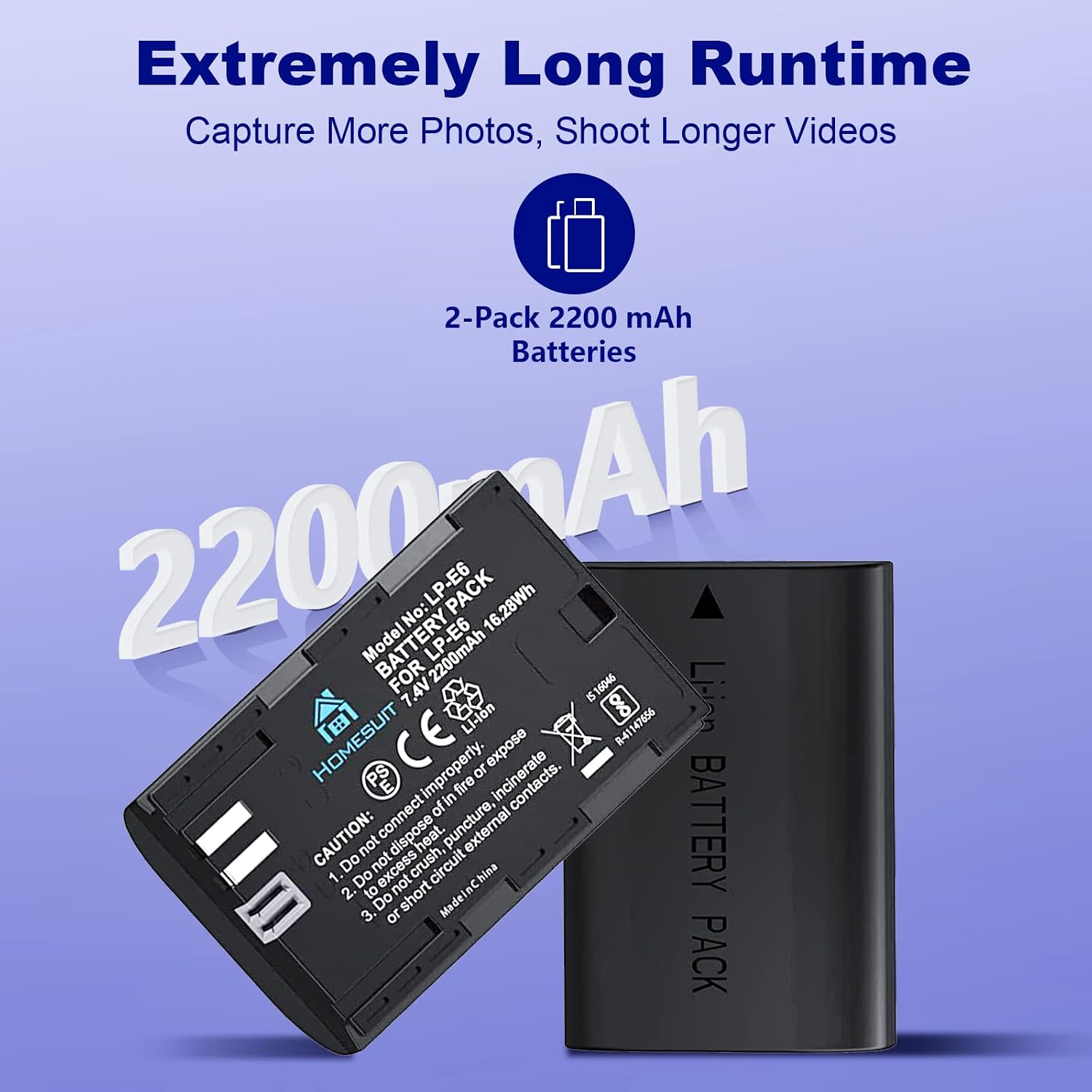 Detalle de Homesuit LP-E6N 2200mAh battery pack with charger