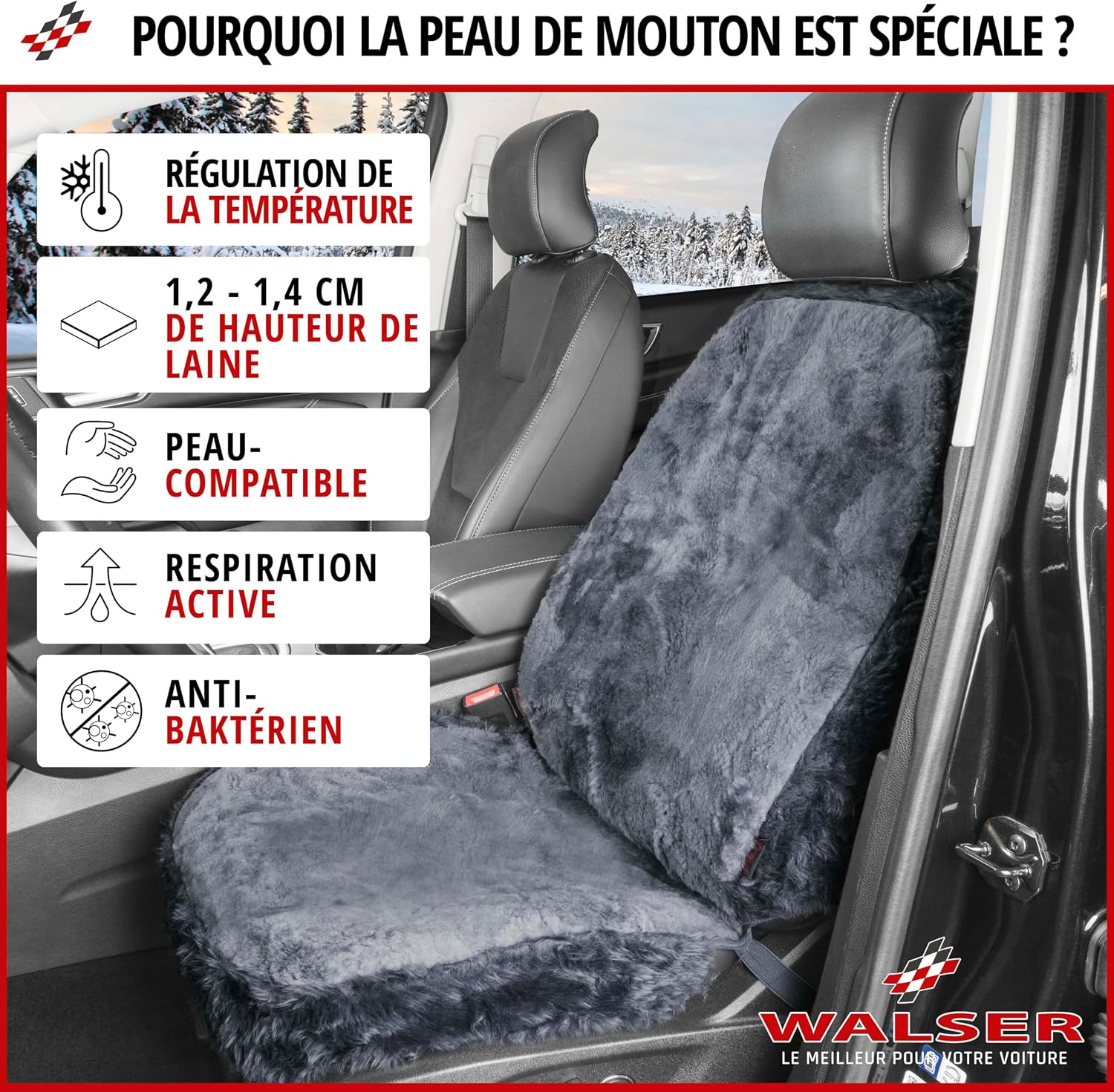 Detalle 2 de Walser Monette housse de siège auto en peau d’agneau (anthracite) pour sièges avant