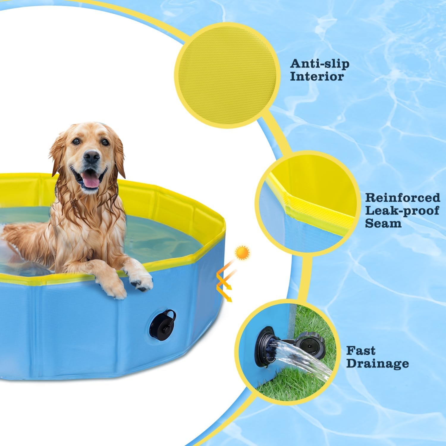 Thumbnail 3 de Nobleza Piscina pieghevole per cani e gatti, vasca rigida in PP/PVC, S 80×20 cm (blu e giallo)