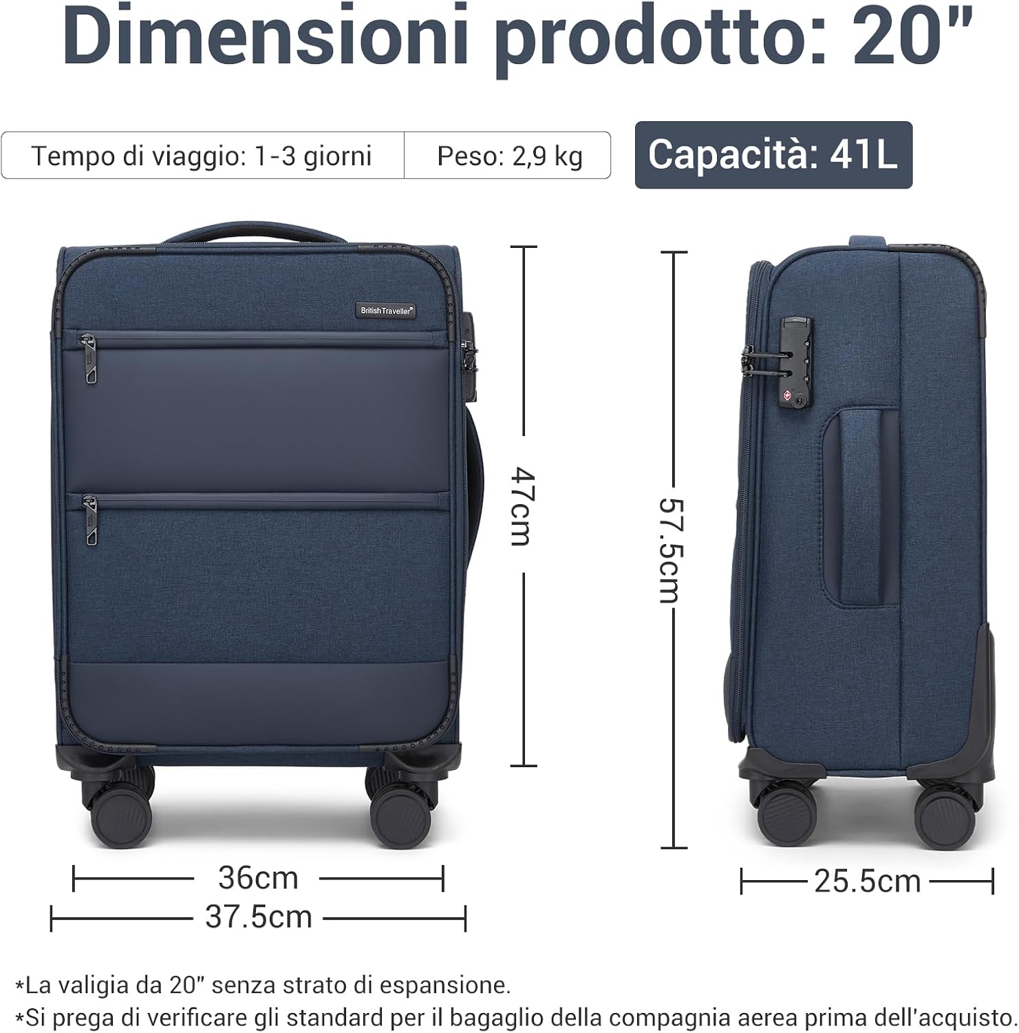 Thumbnail 1 de British Traveller Valigia Cabina 57,5cm