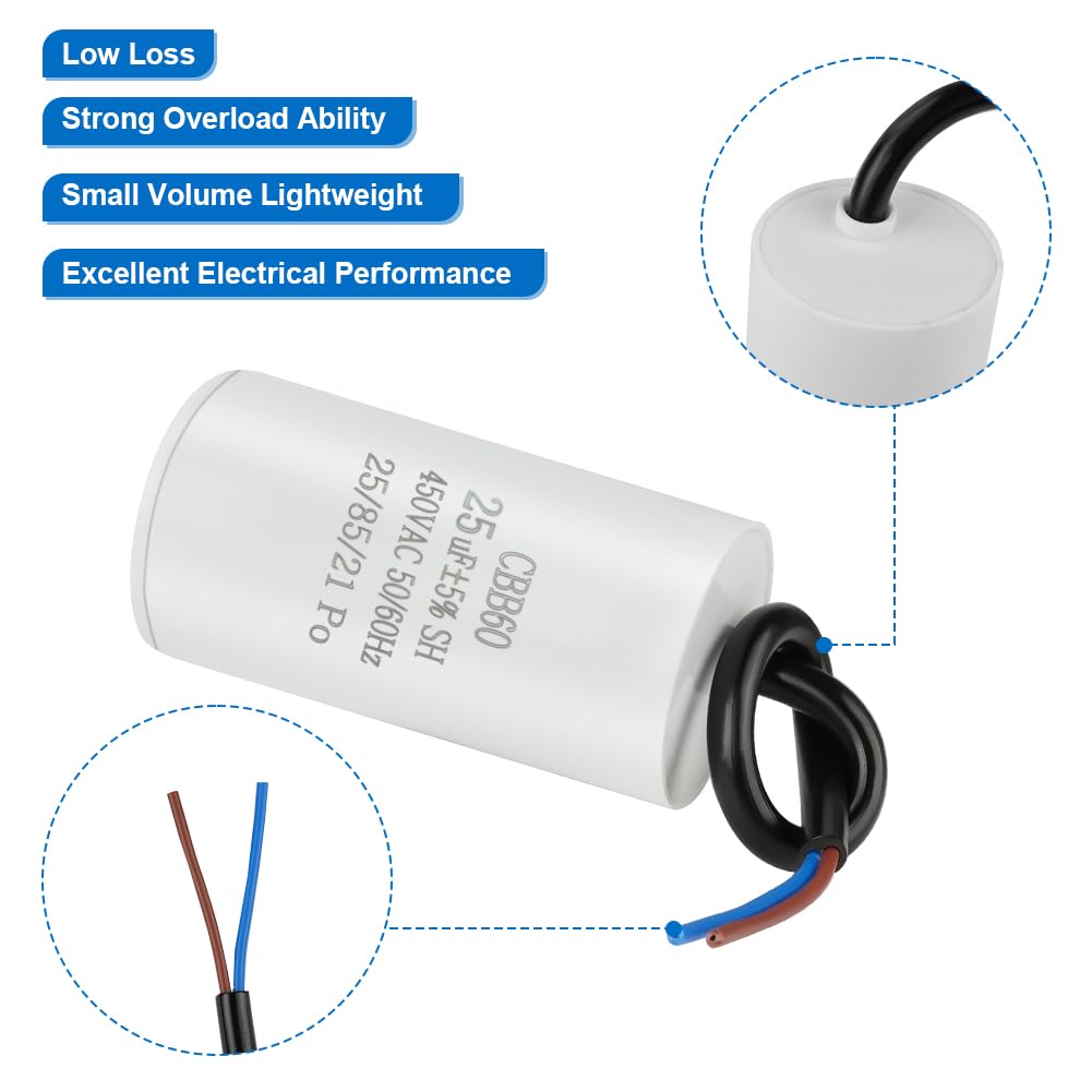 Detalle 2 de OFFCUP CBB60 motorkondensator 25 μF, 450 V AC med anslutningskablar