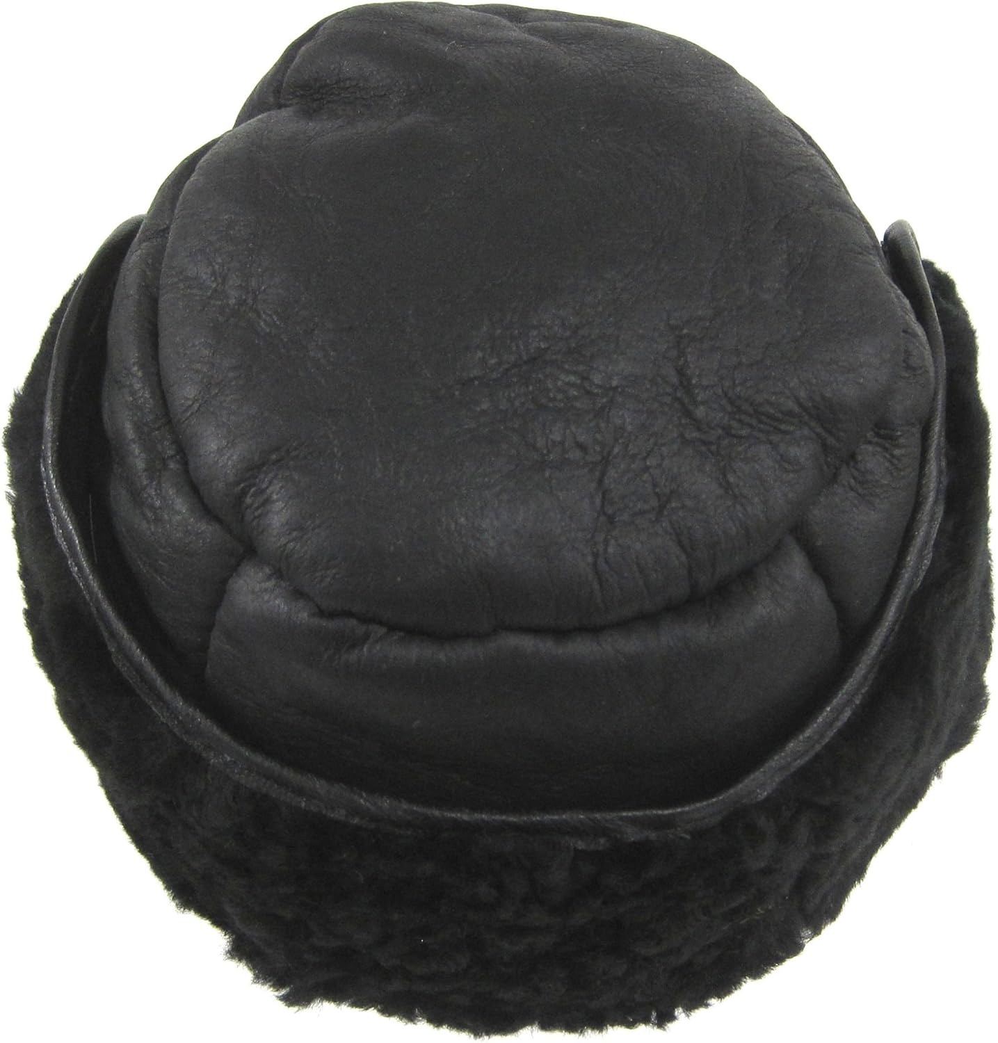 Detalle 1 de SNUGRUGS Mens Black Real Sheepskin Stud Trapper Hat – Leather Bound with Single Top Panel