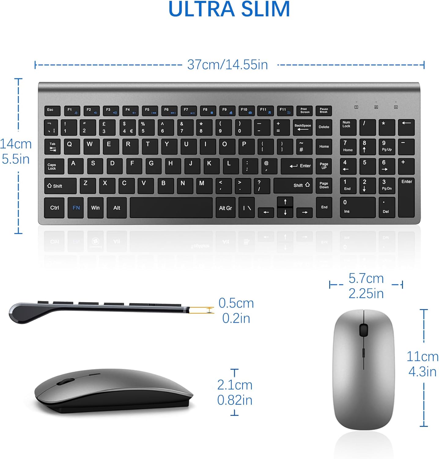 Thumbnail 5 de TopMate 2.4G Wireless Ultra Slim Keyboard and Mouse Combo (scissor switches, 2400DPI) – Gray Black