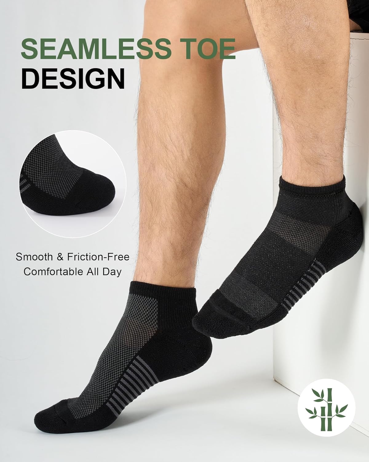Thumbnail 4 de Ankle Socks for Men (Bamboo Blend) Cushioned Moisture-Wicking Low Cut, 8 Pairs