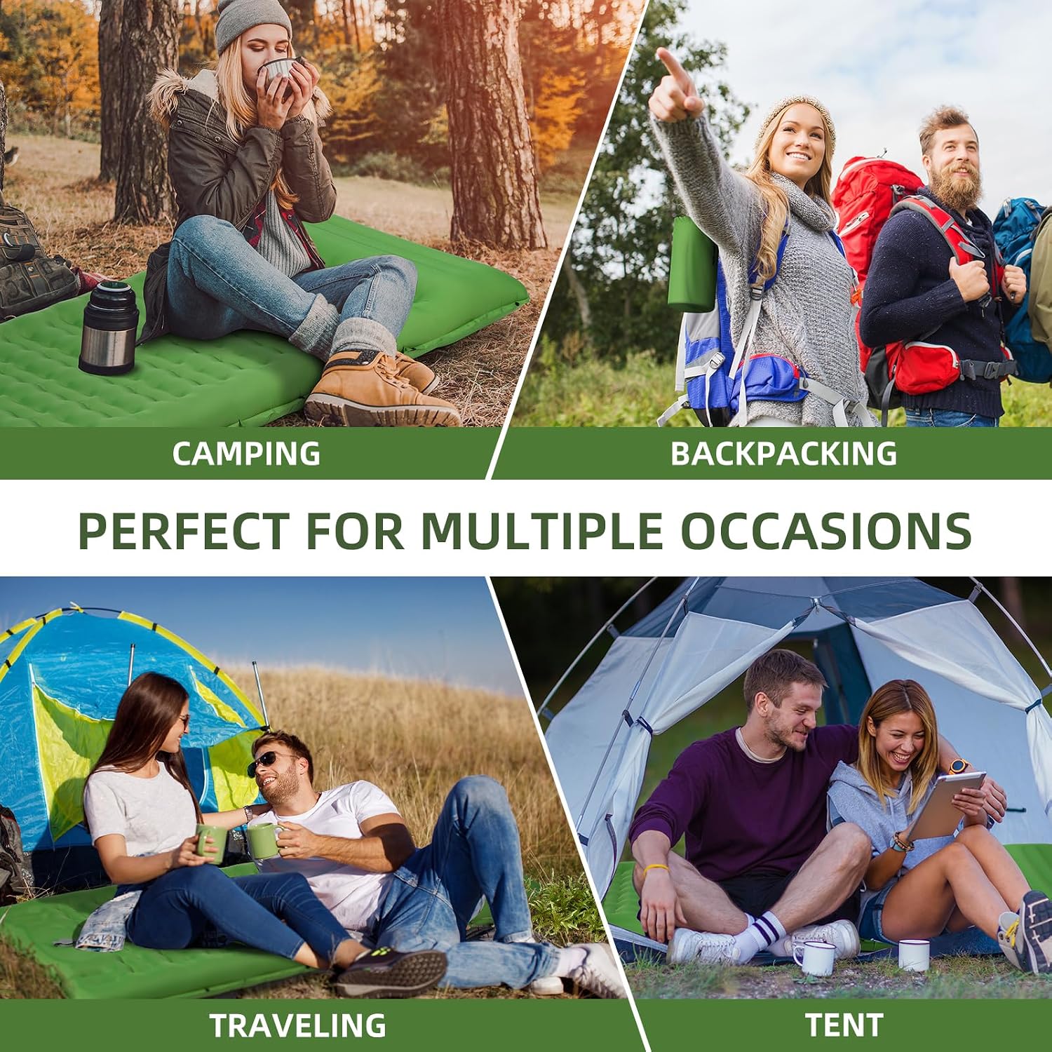 Detalle de FNARMW Camping Sleeping Pad, Extra Thick 5 Inch with Built-In Pillow and Foot Pump (Green)