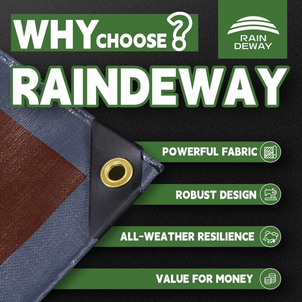 Thumbnail 1 de RAINDEWAY 6x10 Feet Super Heavy Duty Tarp (18 Mil) with Grommets, UV Resistant & Weatherproof