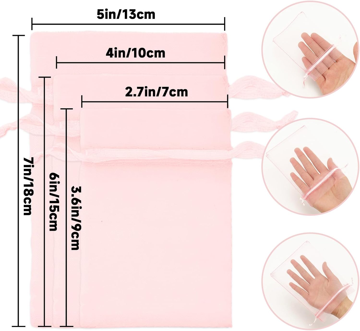 Detalle 2 de G2PLUS Baby Pink Organza Gift Pouches 10x15 cm