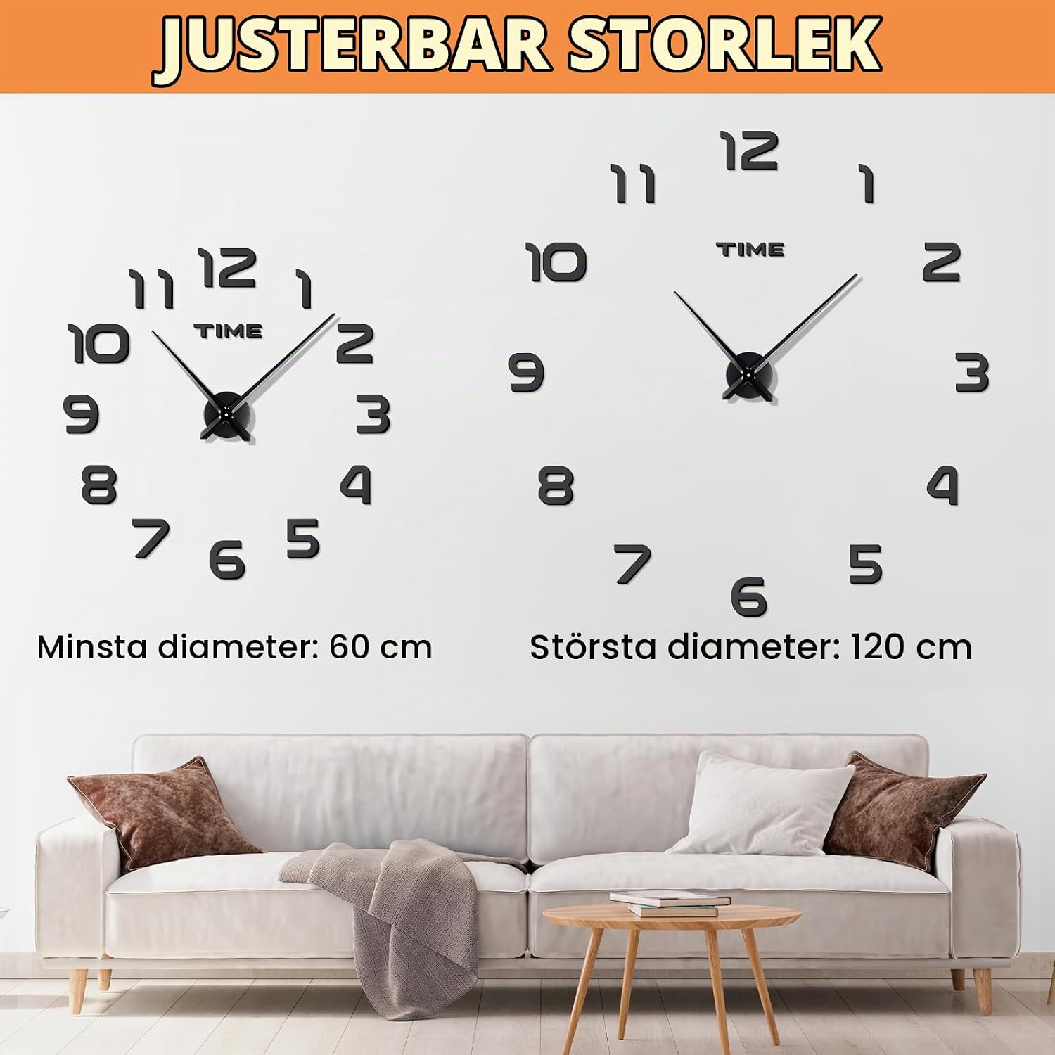 Detalle 2 de JIZZU CZ-K0-1-EU väggklocka med 3D-siffror, svart och ramlös