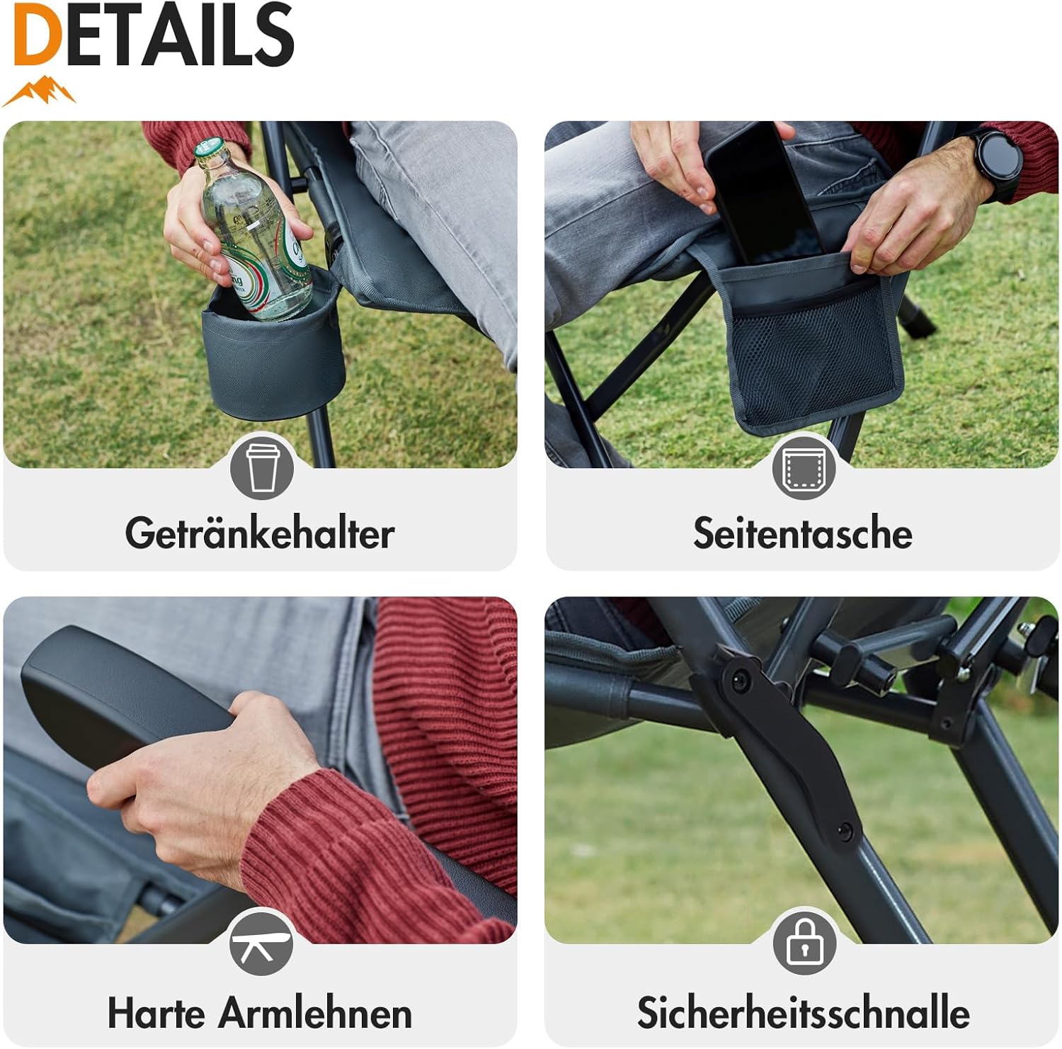Thumbnail 6 de Portal faltbarer Campingstuhl mit 3-fach verstellbarer Rückenlehne (bis 160 kg), hohe Lehne & Getränkehalter