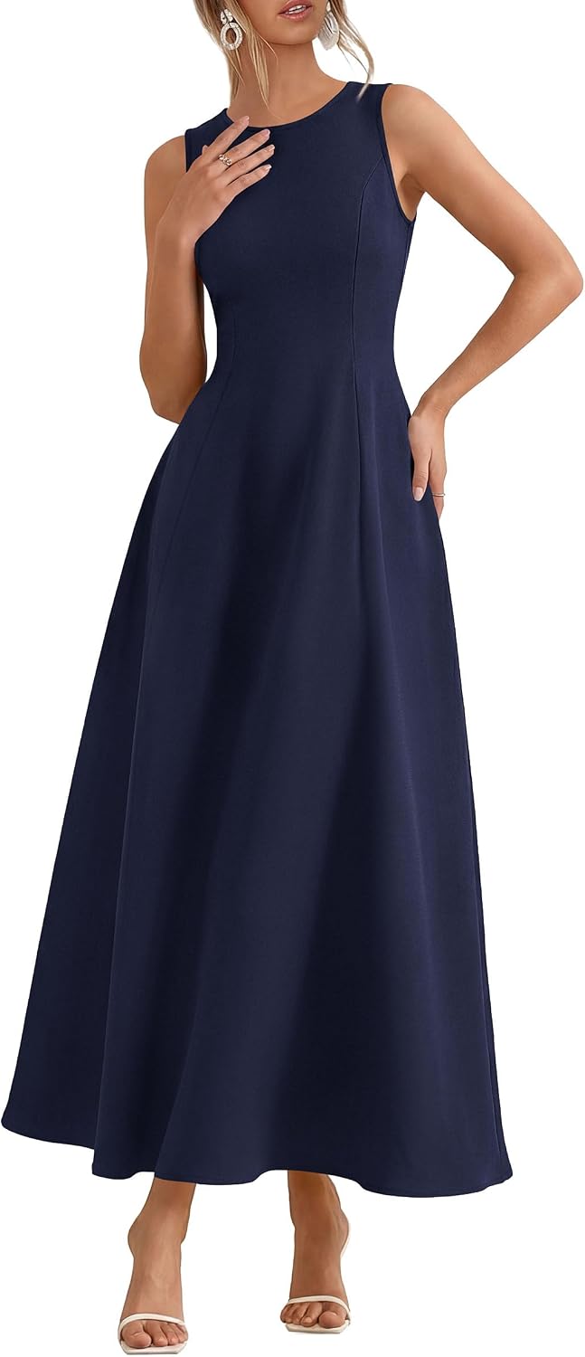 Detalle de PRETTYGARDEN Women's Sleeveless Summer Elegant Maxi Dress with Pockets