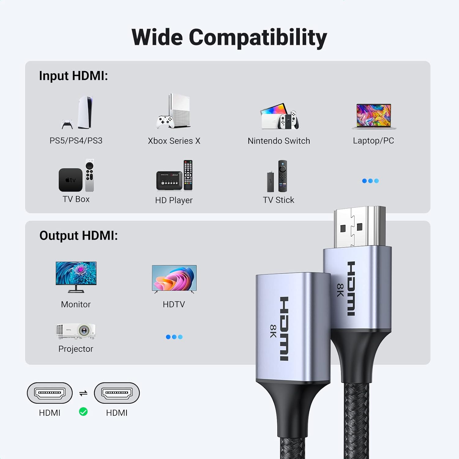 Thumbnail 6 de UGREEN HDMI 2.1 Extender 8K@60Hz / 4K@240Hz: 2m Cable for TV Sticks, Consoles and Monitors