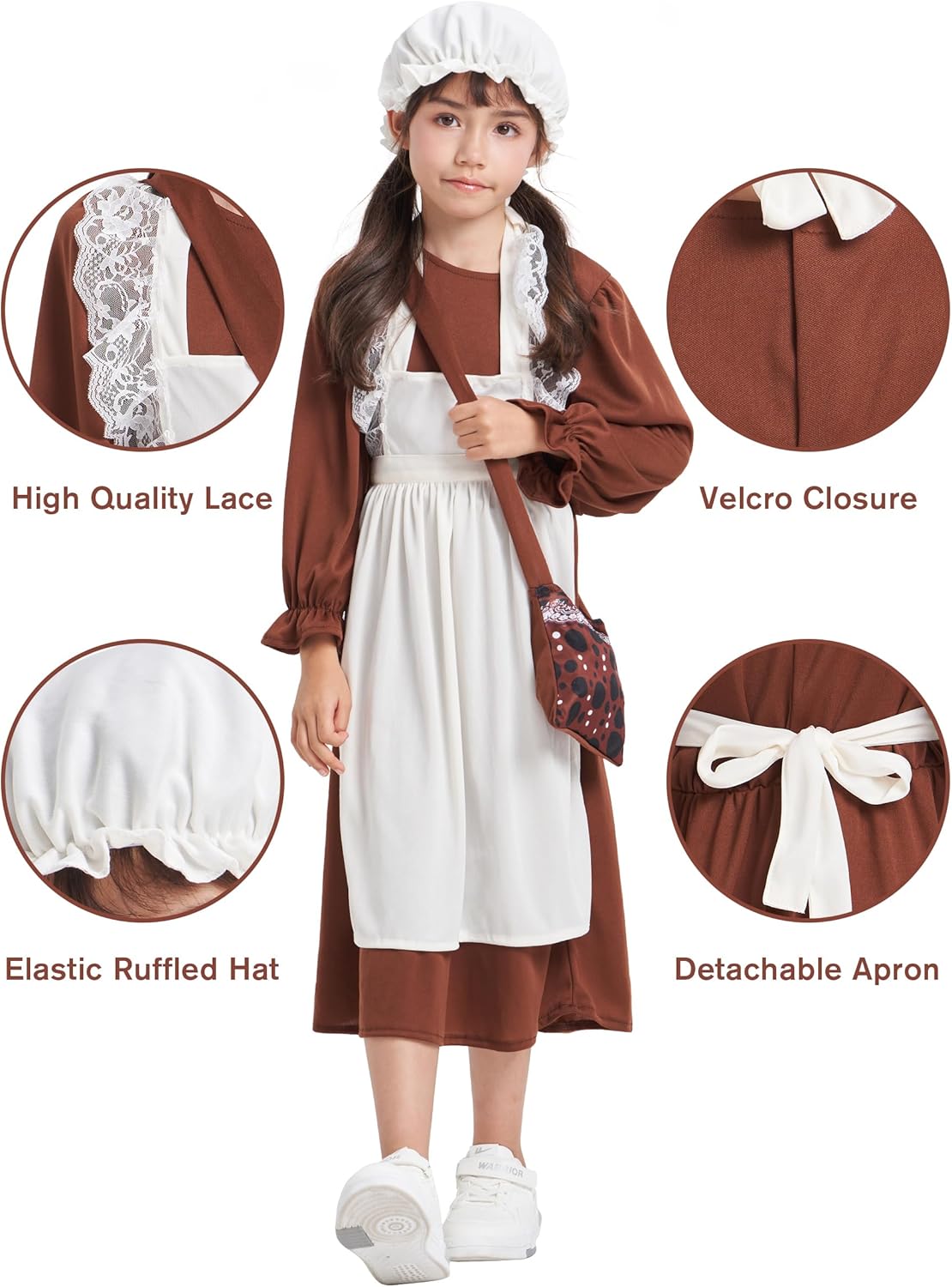 Detalle de IKALI Girls Victorian Costume 4-Pcs Dress Set for 4–12 Years