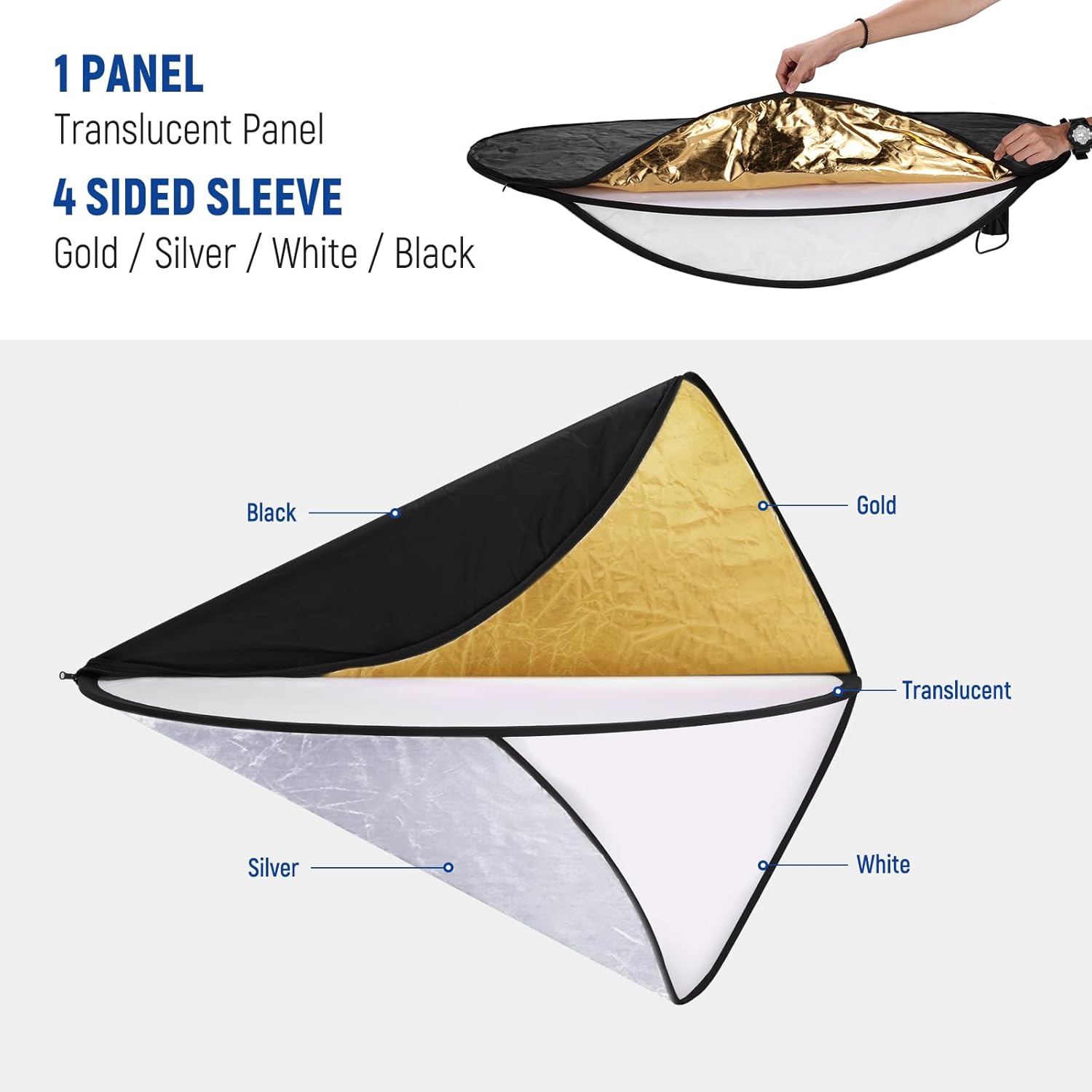 Detalle de NEEWER 51 Inch 5-in-1 Light Reflector Diffuser for Studio and Outdoor Photography