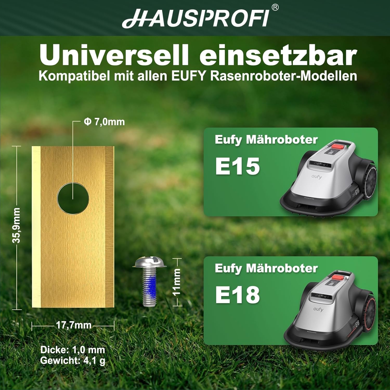 Detalle 2 de HAUSPROFI Titan Ersatzklingen 30x für Eufy Mähroboter E15 & E18 – 60% längere Haltbarkeit, inkl. Schrauben & Box