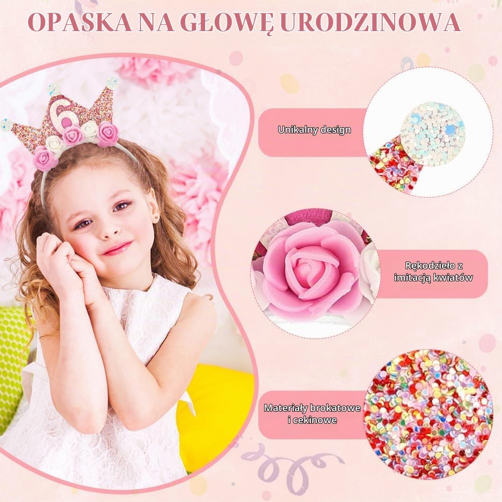 Detalle de Alaoo korona urodzinowa dla dziewczynki 3–6 lat z różami i cekinami