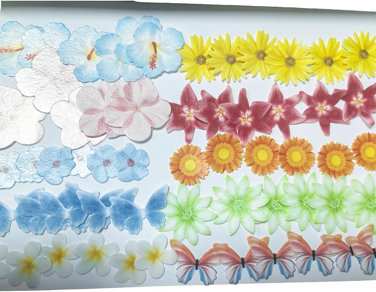 Detalle 2 de Senchanting Edible Rice Paper Cake Toppers, 60-Piece Butterfly and Flower Mix
