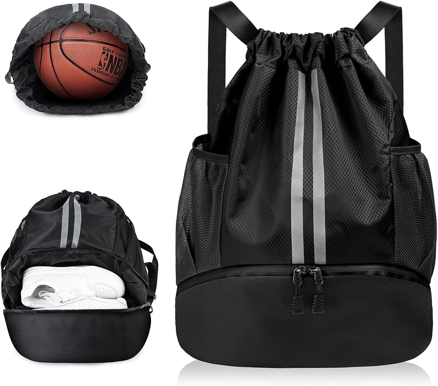 Detalle de Flintronic Sac à Cordon de Sport Étanche et Pliable avec Compartiment à Chaussures – 20 L
