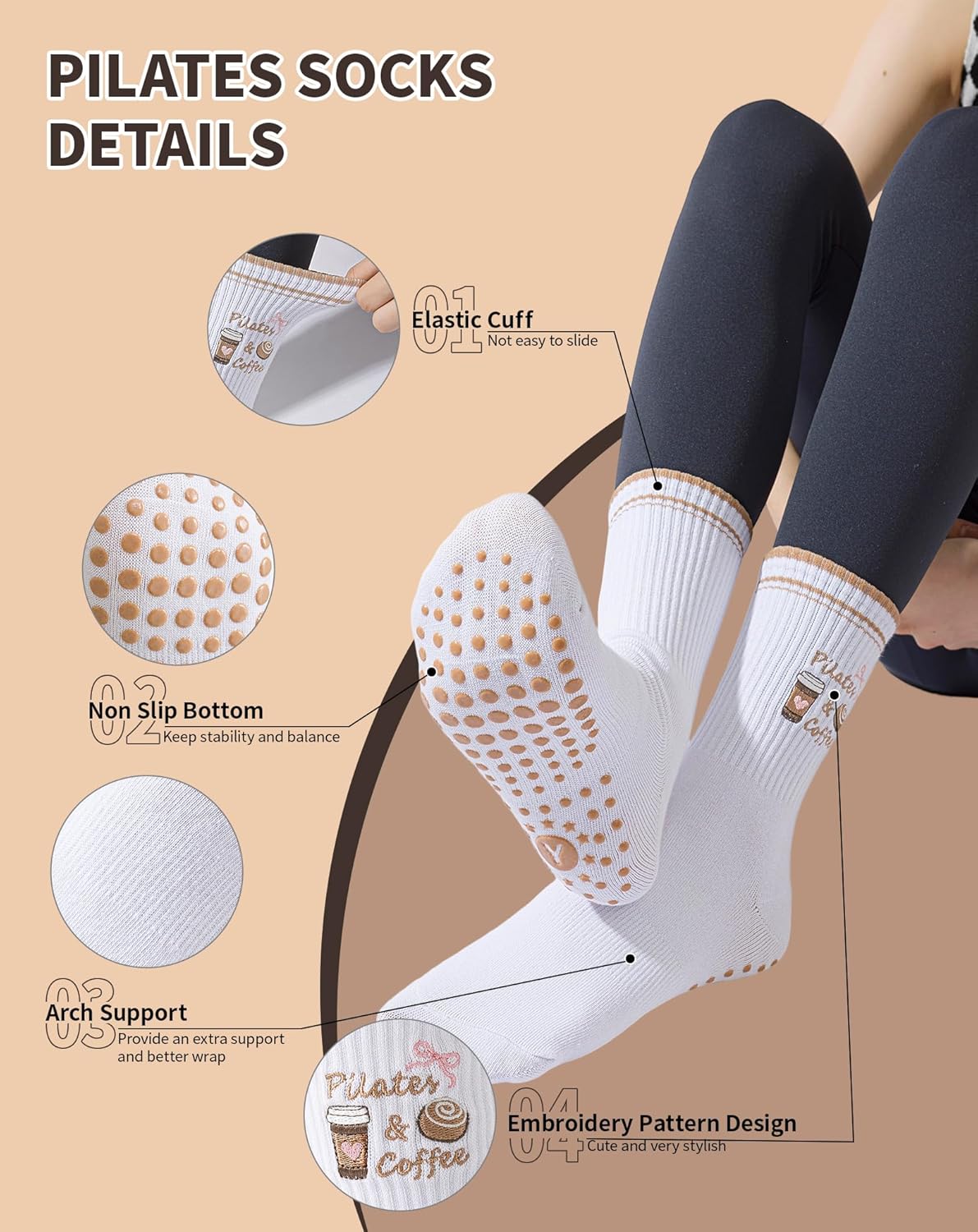 Thumbnail 4 de Yawlsow Pilates Grip Socks for Women: Non-Slip, Fashion-Forward Footwear for Yoga and More
