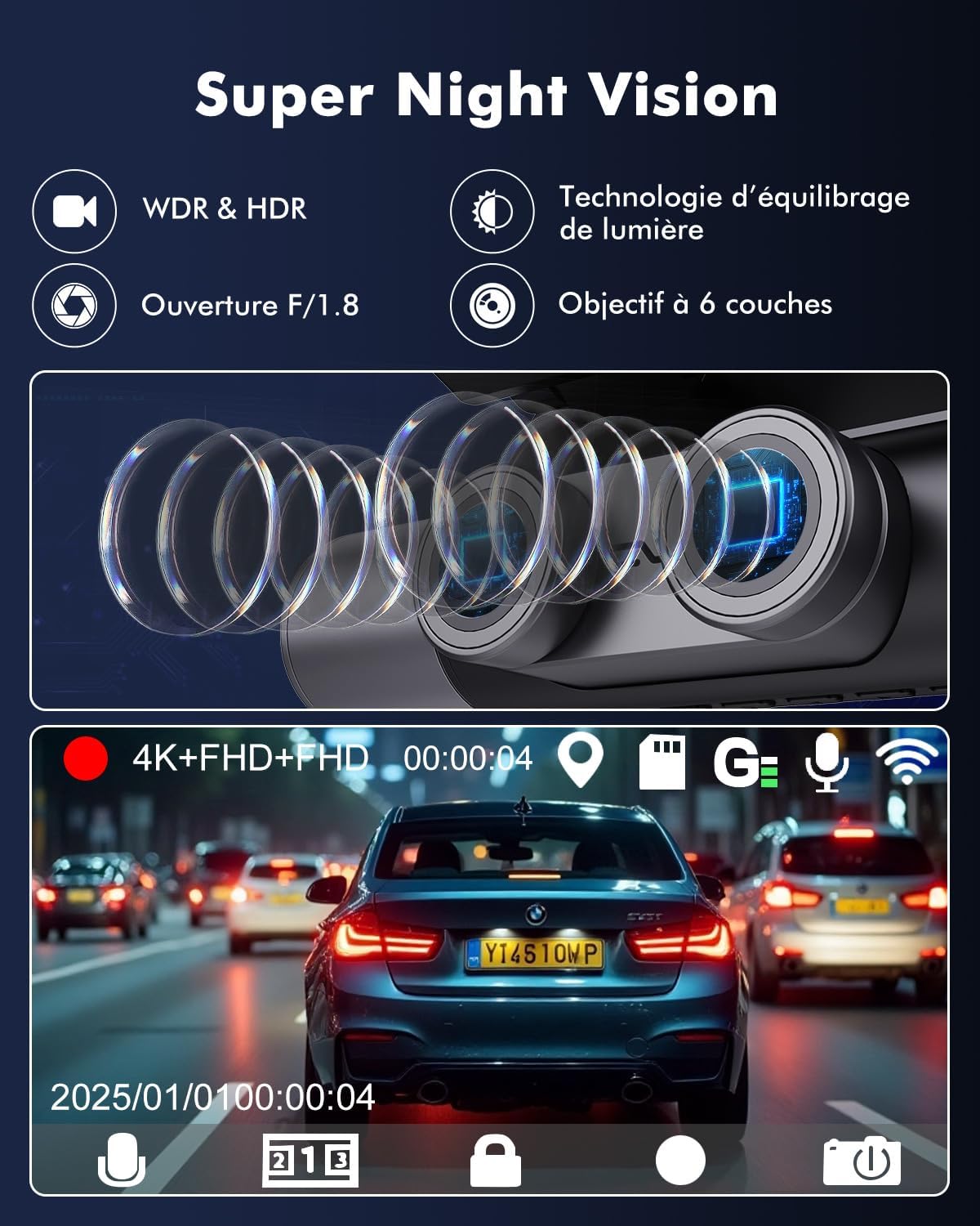 Thumbnail 4 de Frvesroe V1 dashcam 3 canaux 64 Go