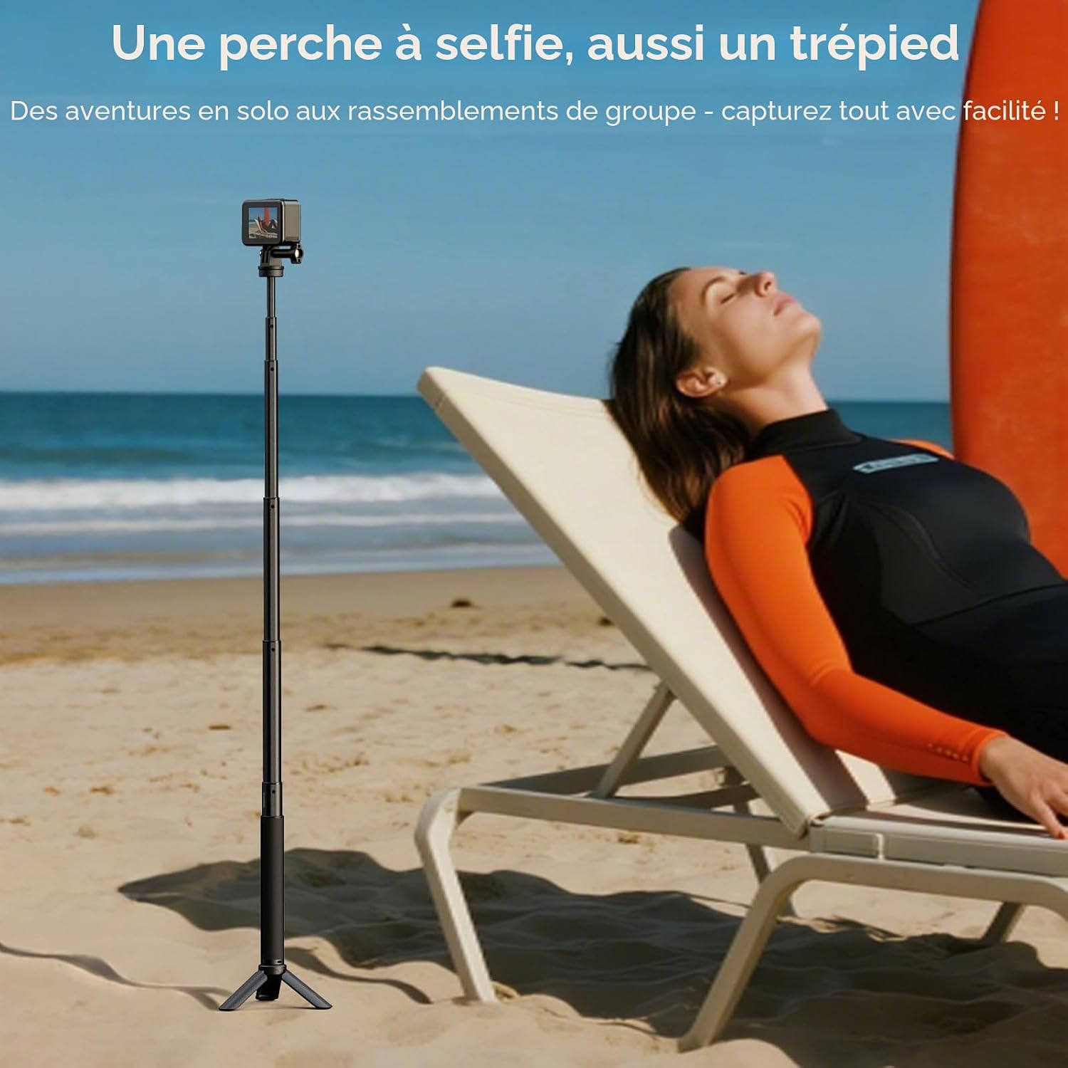 Detalle 2 de SMALLRIG Perche à selfie pour caméras d'action, modèle 5403 – extensible 7,8 à 37,4 pouces, avec trépied et support de téléphone