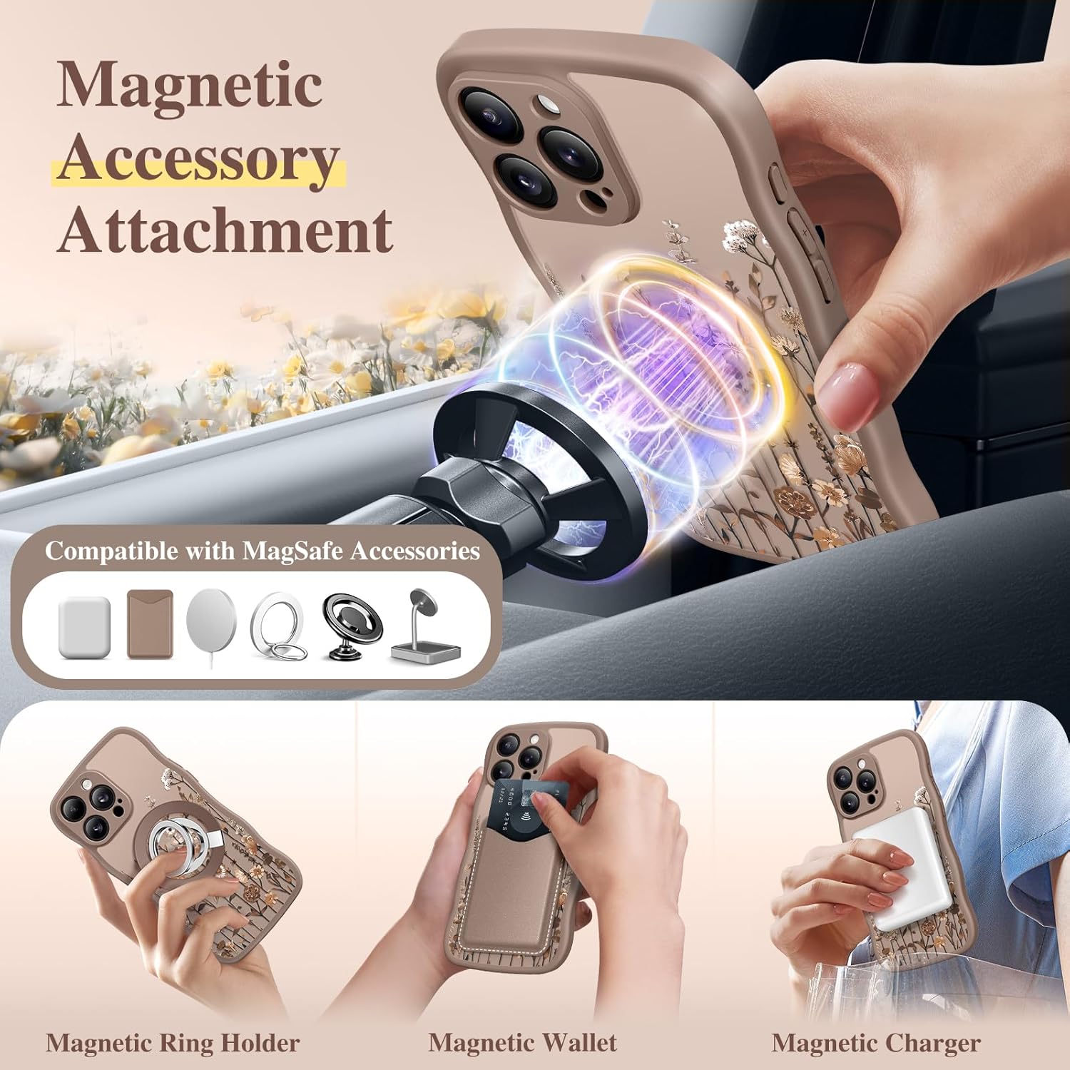 Thumbnail 3 de GVIEWIN Floral Translucent Wave Edge MagSafe Case for iPhone 16 Pro Max