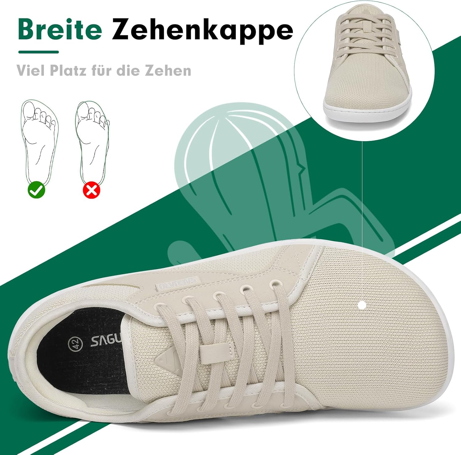 Thumbnail 2 de SAGUARO Unisex Knit Barfußschuhe mit breiter Zehenbox und Zero-Drop – Luck I, Gr. 36–48