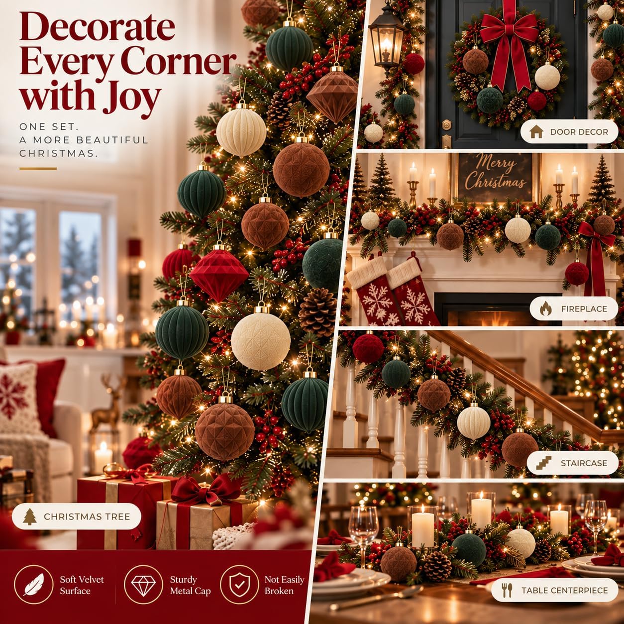 Detalle 2 de Velvet Christmas Ball Ornaments, 35-Piece Set