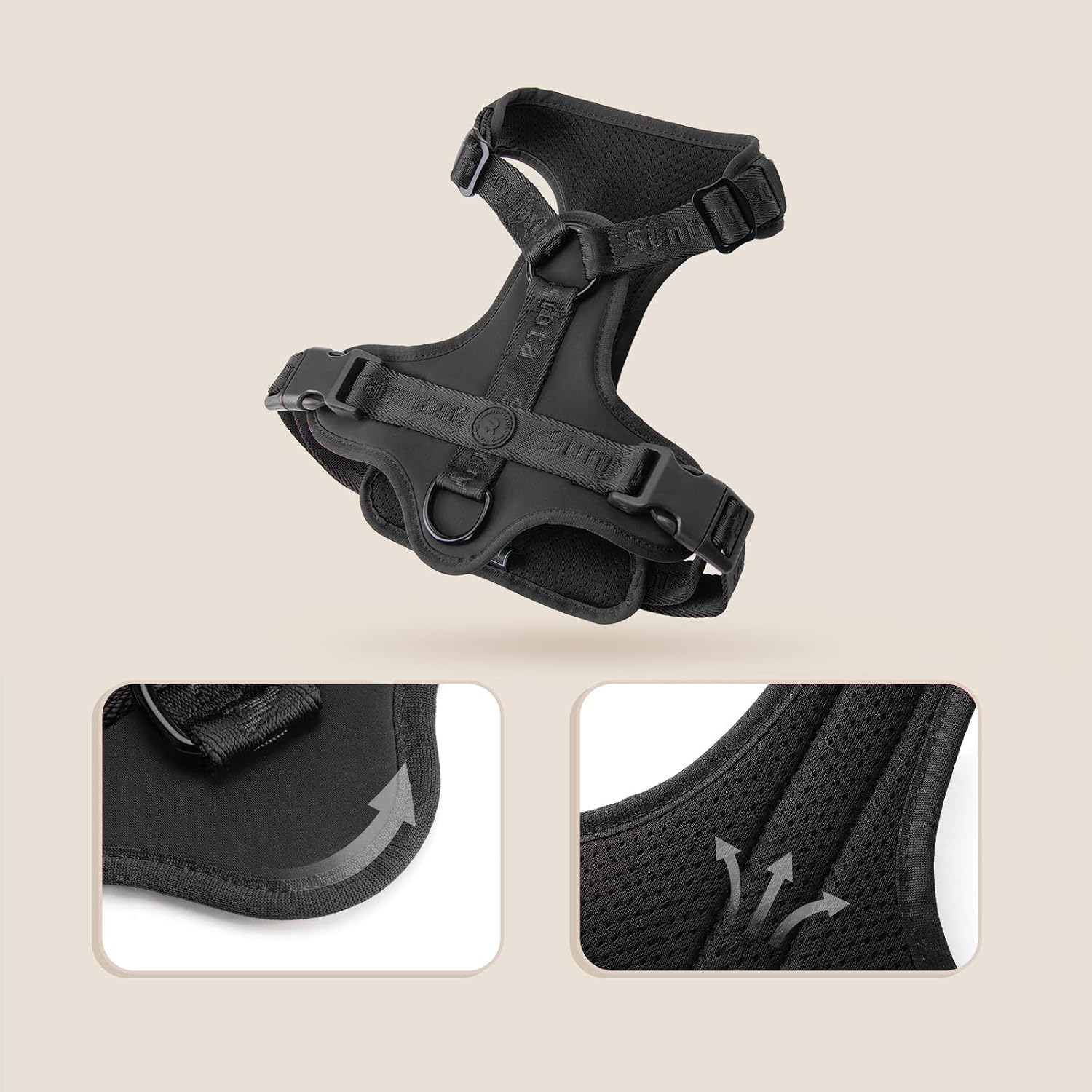 Thumbnail 3 de Sunraymascota Imbracatura per cani con imbottitura in Lycra: comfort traspirante per ogni passeggiata (Taglia M, Nero)