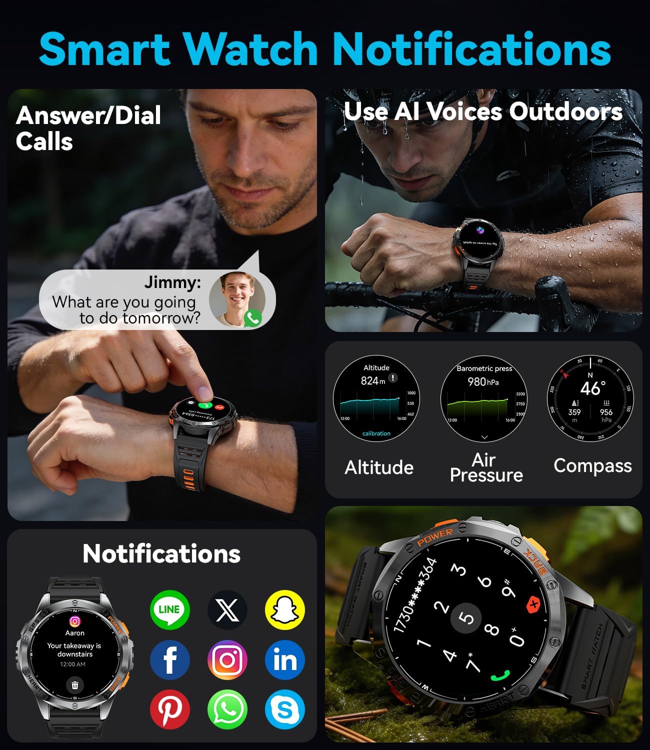 Thumbnail 2 de LIGE DM1-H Smart Watch for Men with GPS, 170 Sports Modes & Military Build