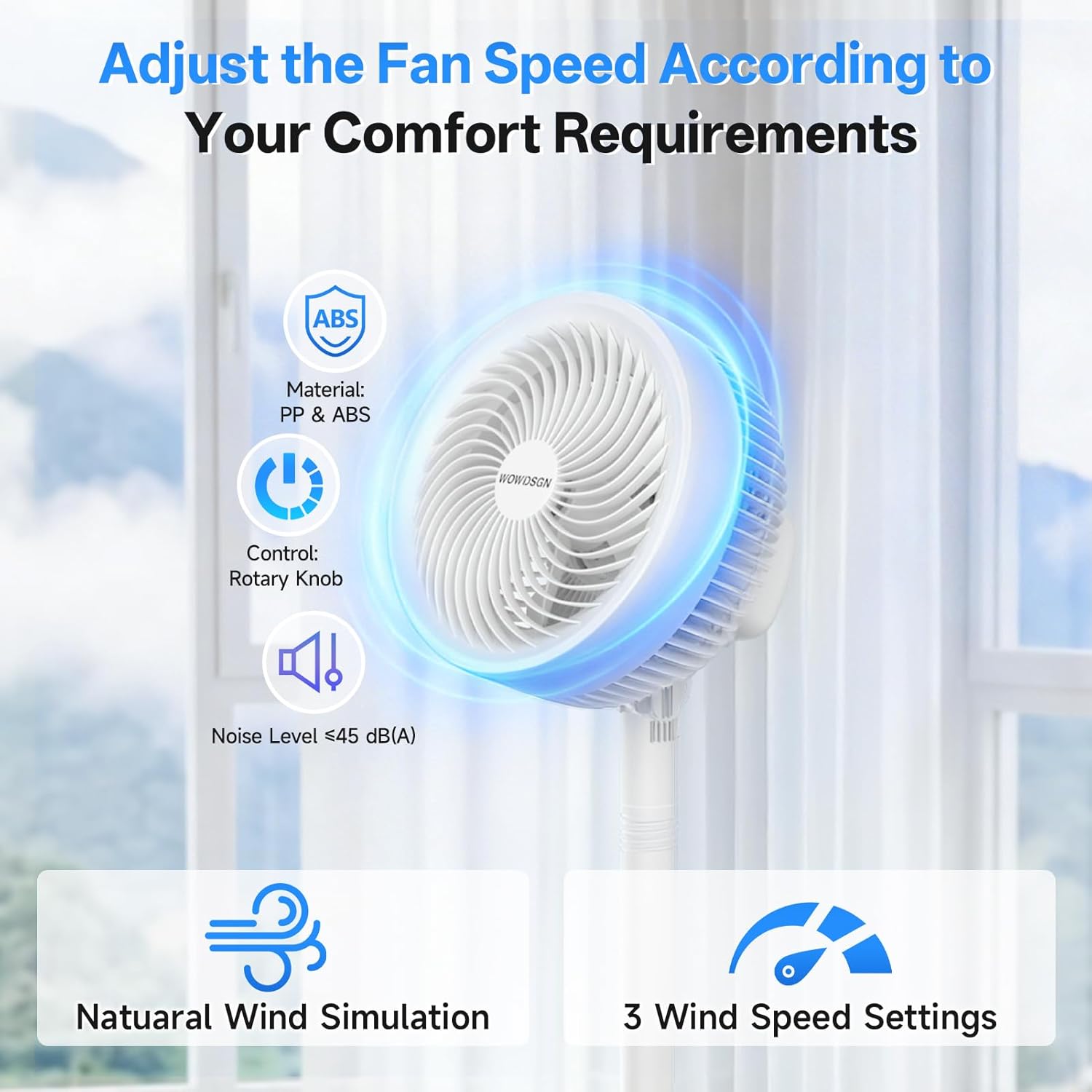 Thumbnail 4 de WOWDSGN 2-in-1 Pedestal Circulator Fan – Ultra-Quiet, 4-Height Floor Fan with 73° Oscillation