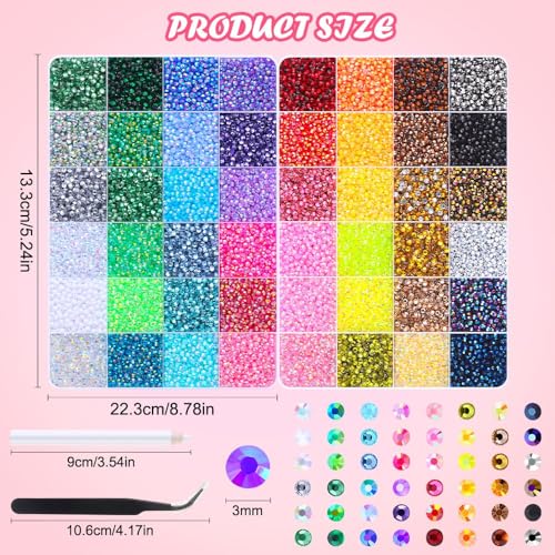 Thumbnail 1 de JOLCEEY 52000pcs Nail Art Rhinestones 3mm Bedazzling Kit – Flat Back Gems for Nails and Crafts