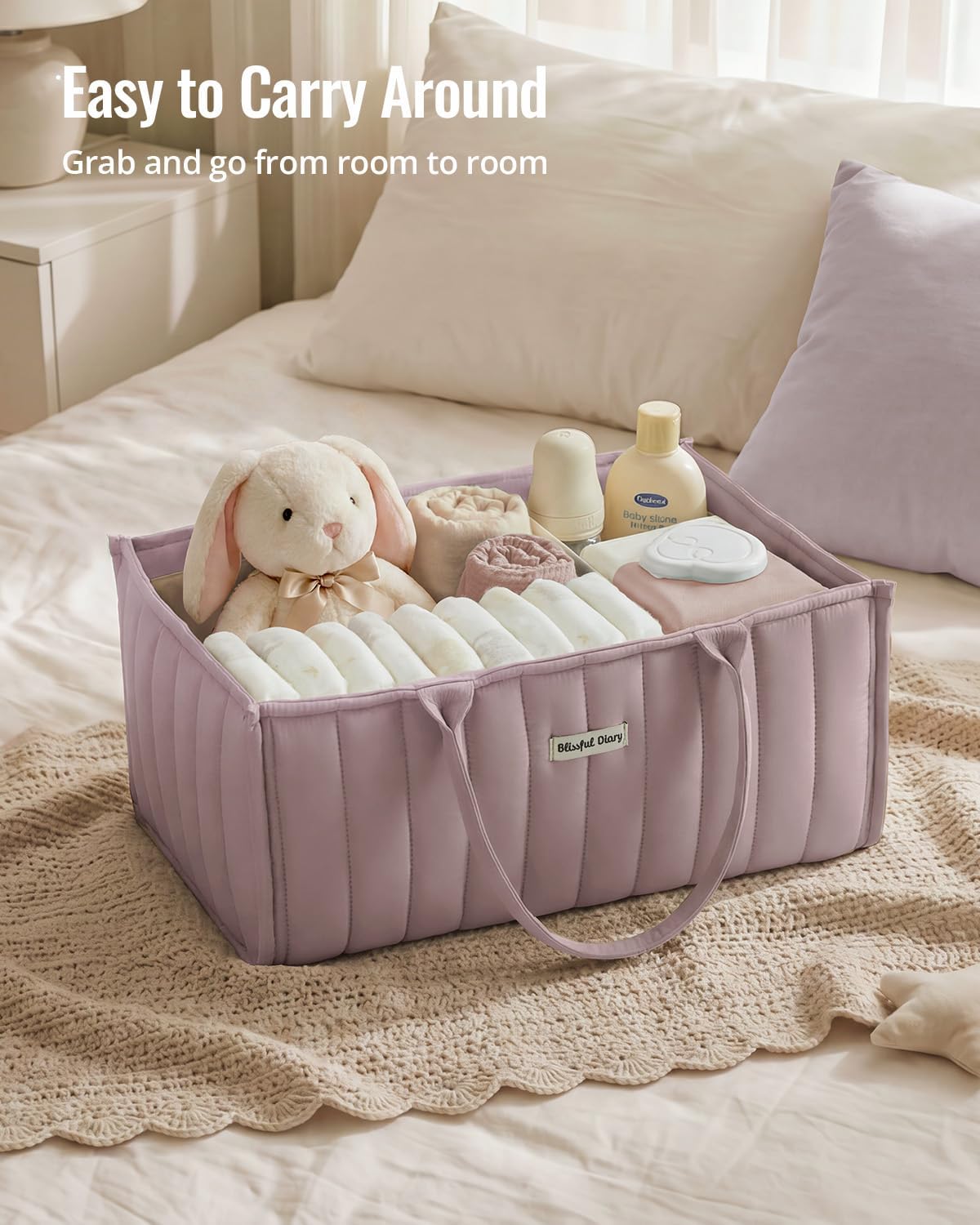 Detalle 1 de Blissful Diary Baby Diaper Caddy, Mauve Pink with Removable Dividers