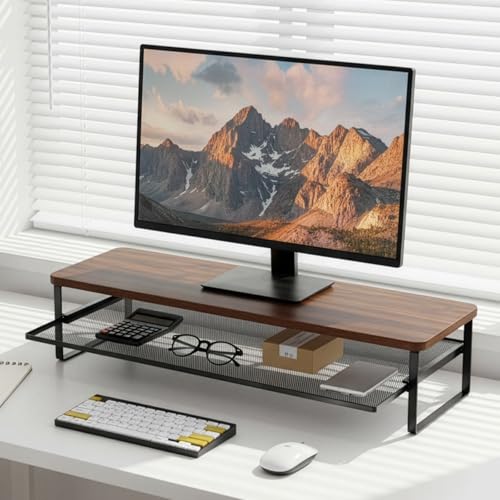 Detalle de M.J COMFY-LIFE Vintage Monitor Desk Stand: Wood Riser with Storage Shelf
