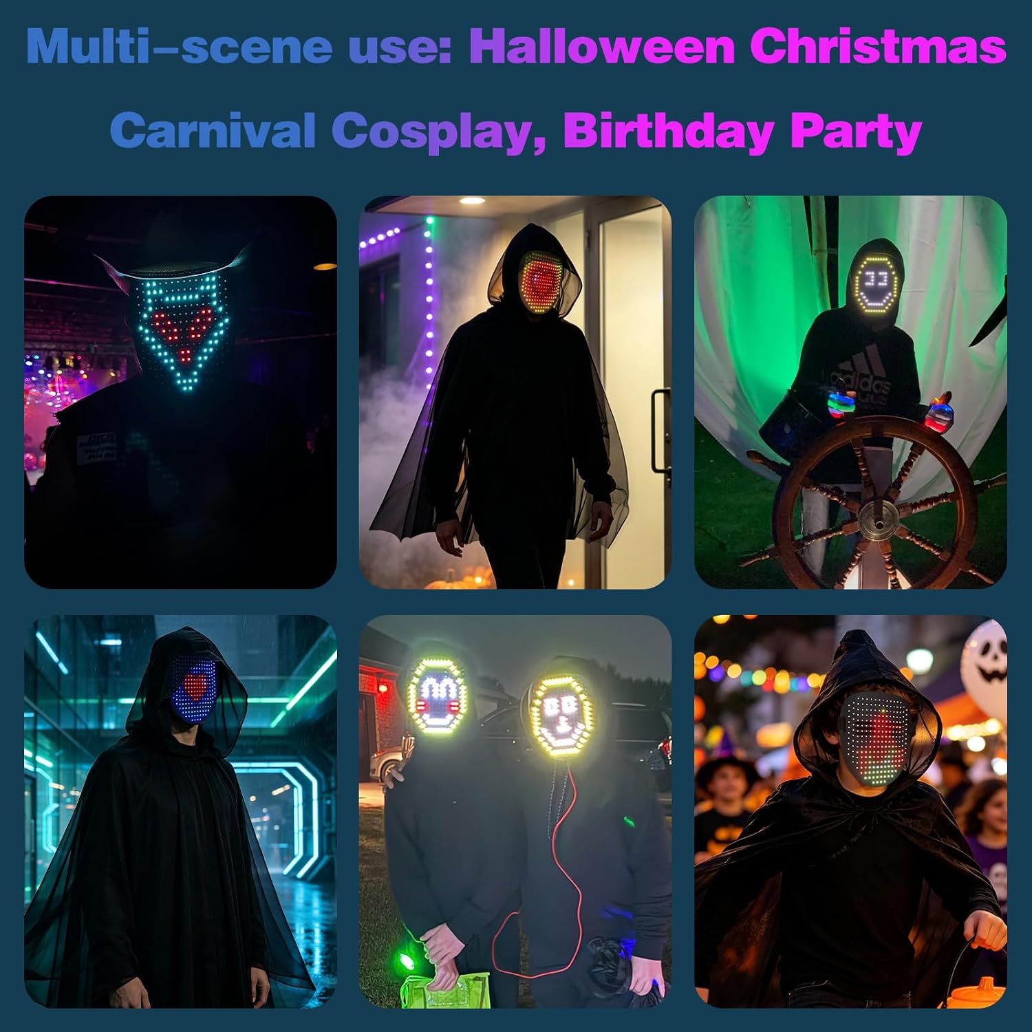 Detalle de MOYACA LED Mask and Hooded Black Cloak Set with 50 Patterns