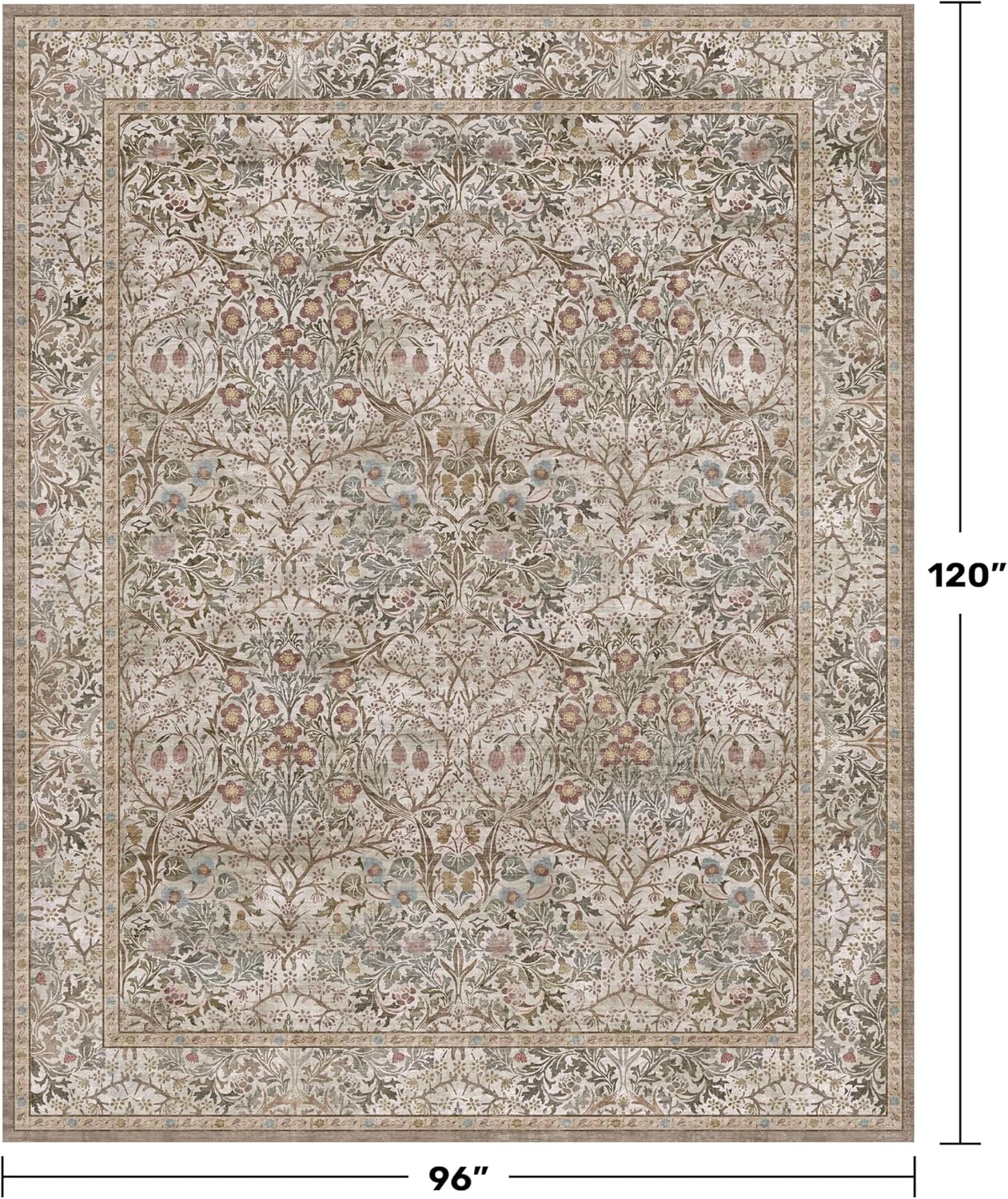 Thumbnail 1 de Hazo Haus Vintage Moss Green Area Rug (8x10) — Washable, Low Pile, Non-Slip Botanical Design