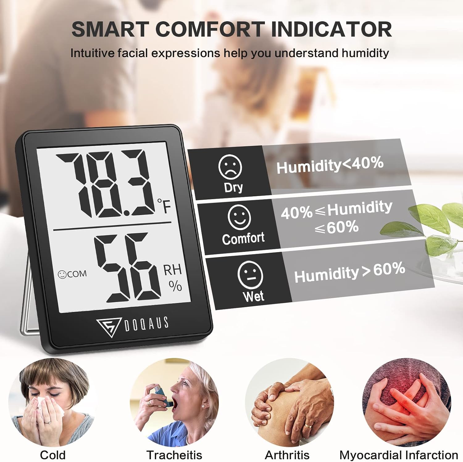 Detalle de DOQAUS Z-001 Digital Hygrometer and Indoor Thermometer, Black, 5-Second Refresh