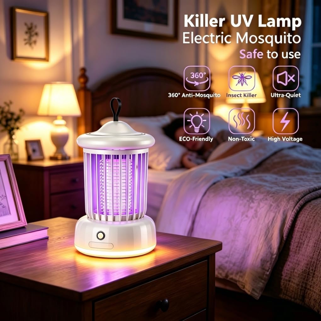 Detalle de Rechargeable Bug Zapper Lamp with UV Light and Night Light (2026 Upgrade) – 2-in-1 Portable Mosquito Killer