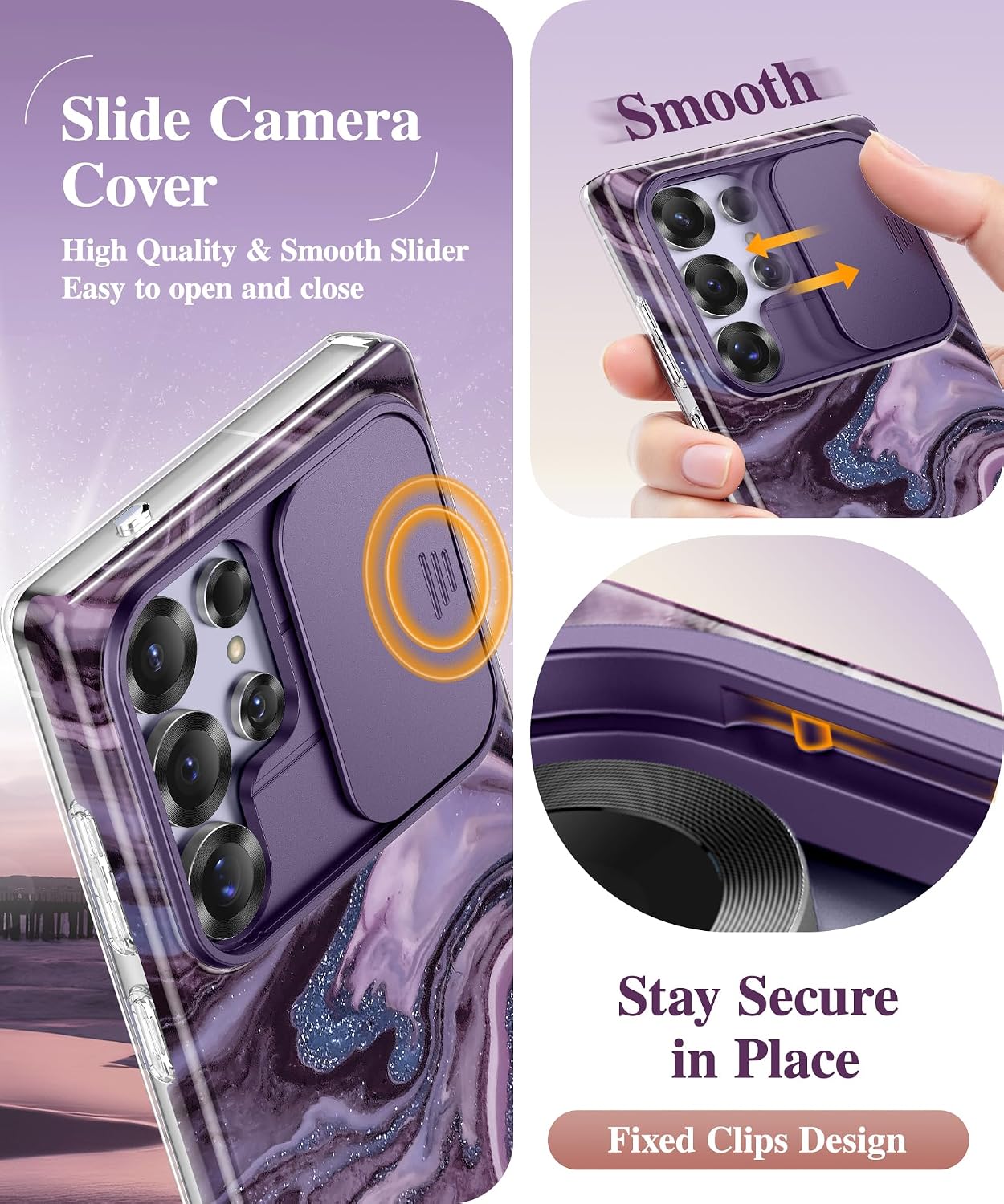 Detalle de GVIEWIN Marble Slim Fit Case with Slide Camera Cover for Samsung Galaxy S25 Ultra (6.9", 2025) — Marble Finish