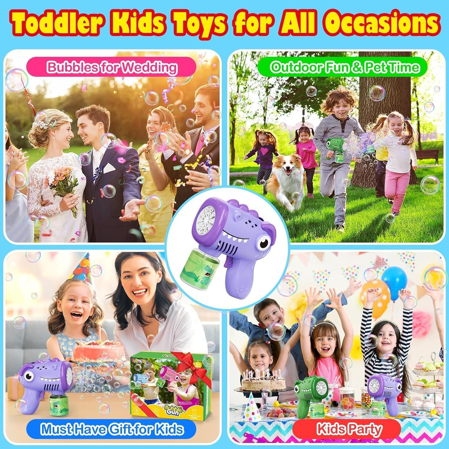 Detalle de Yunaking 2-Pack Bubble Machine Gun for Kids: Rechargeable Outdoor Bubble Fun