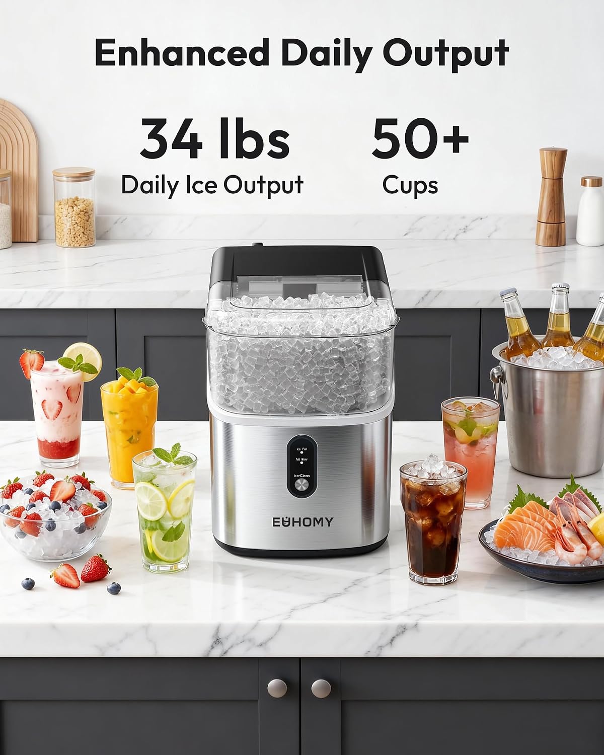 Thumbnail 2 de EUHOMY Nugget Ice Maker Countertop: Soft, Chewable Pebble Ice in Minutes