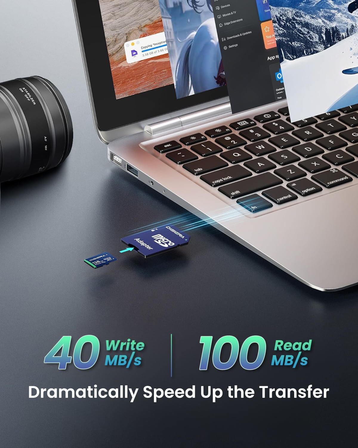 Detalle de DIGIERA 128GB CT100 microSDXC UHS-I Memory Card with Adapter