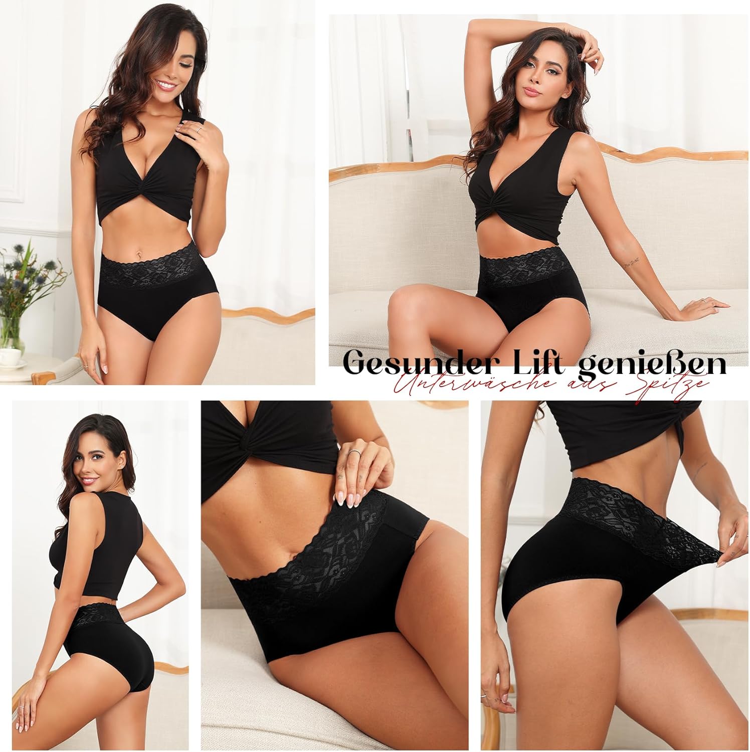 Thumbnail 1 de Wealurre Damen-Slips im 5er Pack: High-Waist aus Baumwolle mit Spitze