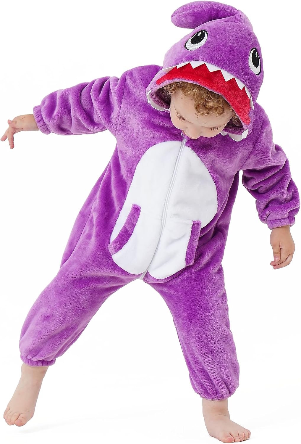 Detalle 2 de DILUFUN Baby Shark Onesie Costume, Flannel with 3D Hood and Two-Way Zipper